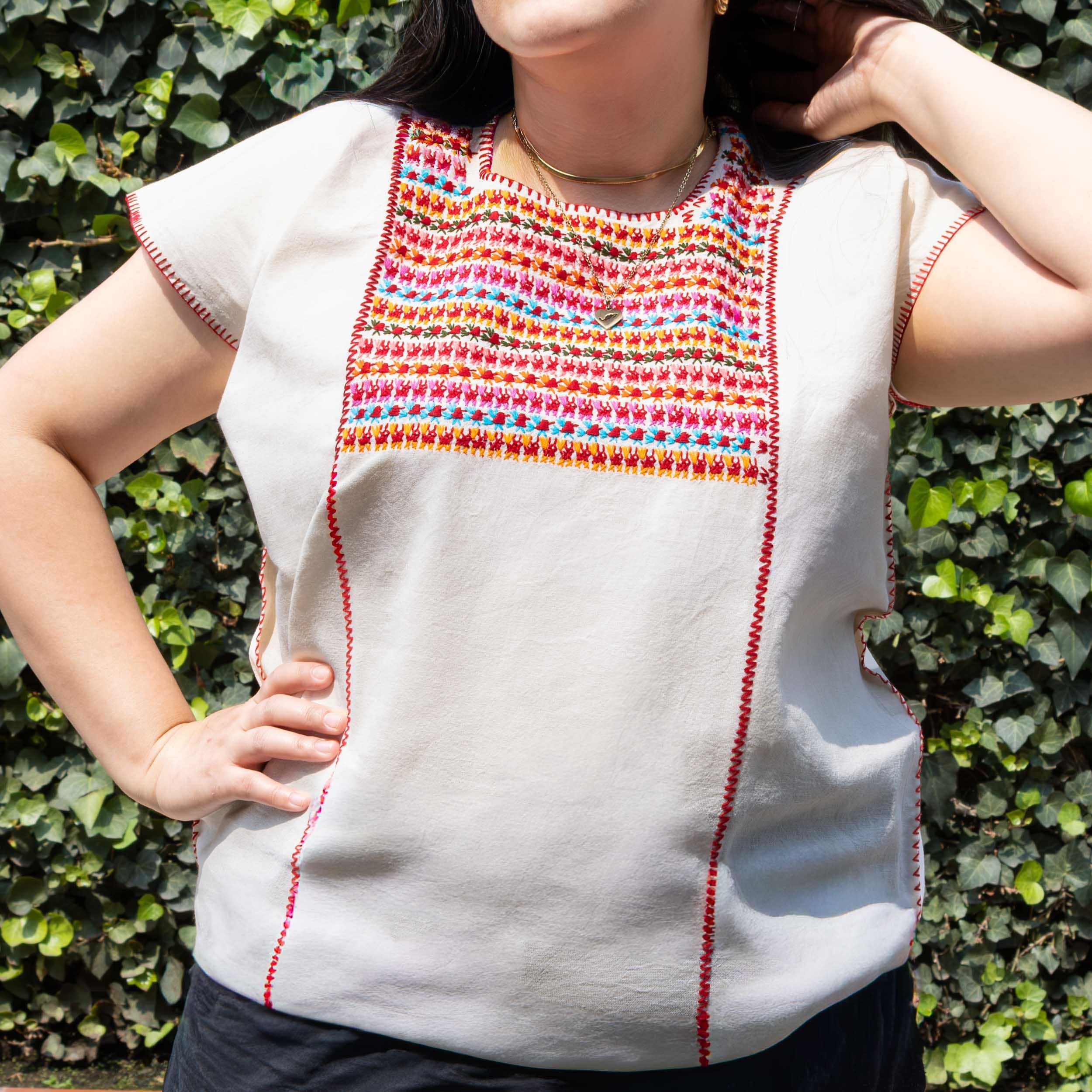 Amuzgo Hand-Embroidered Manta Blouse - Image 14