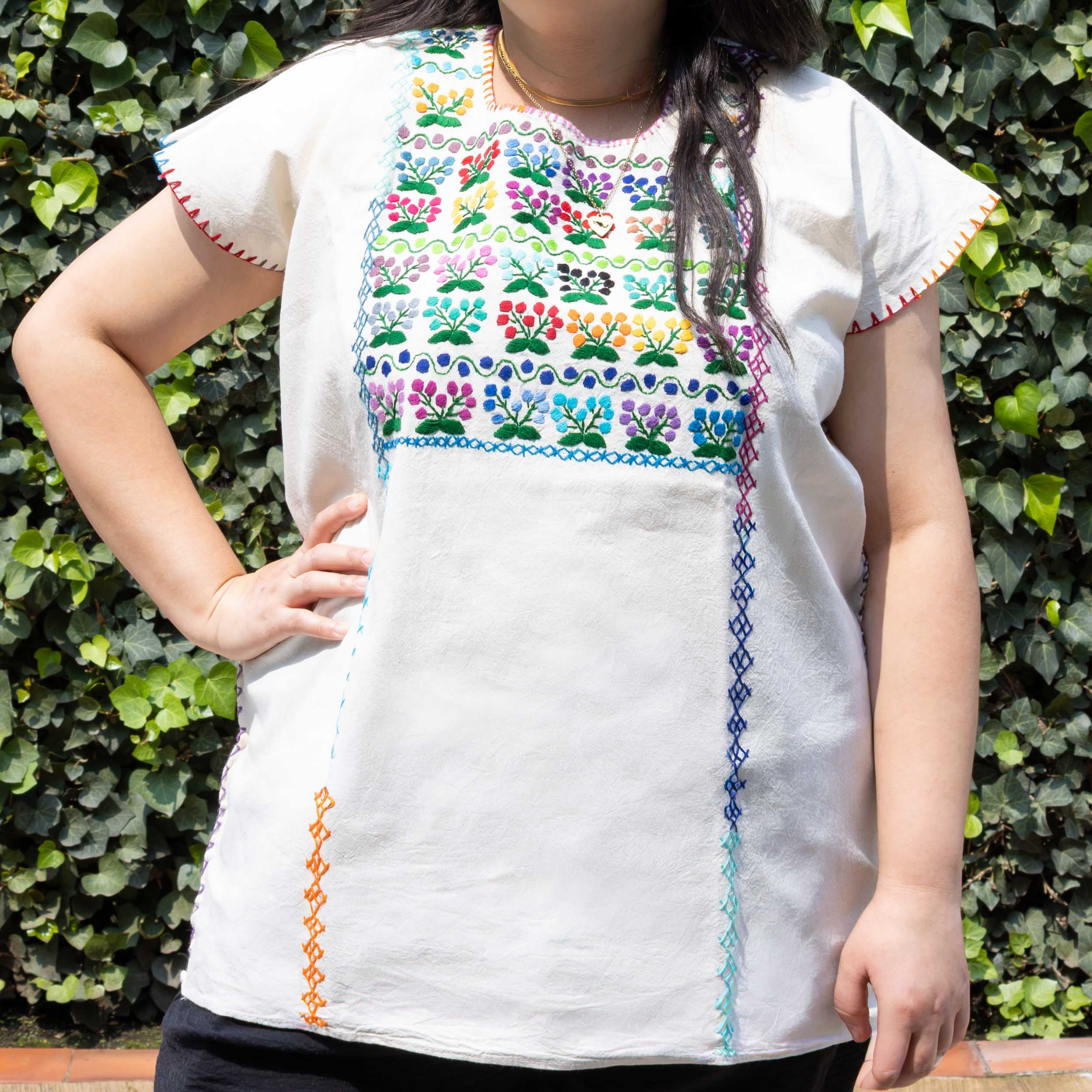 Amuzgo Hand-Embroidered Manta Blouse - Image 15