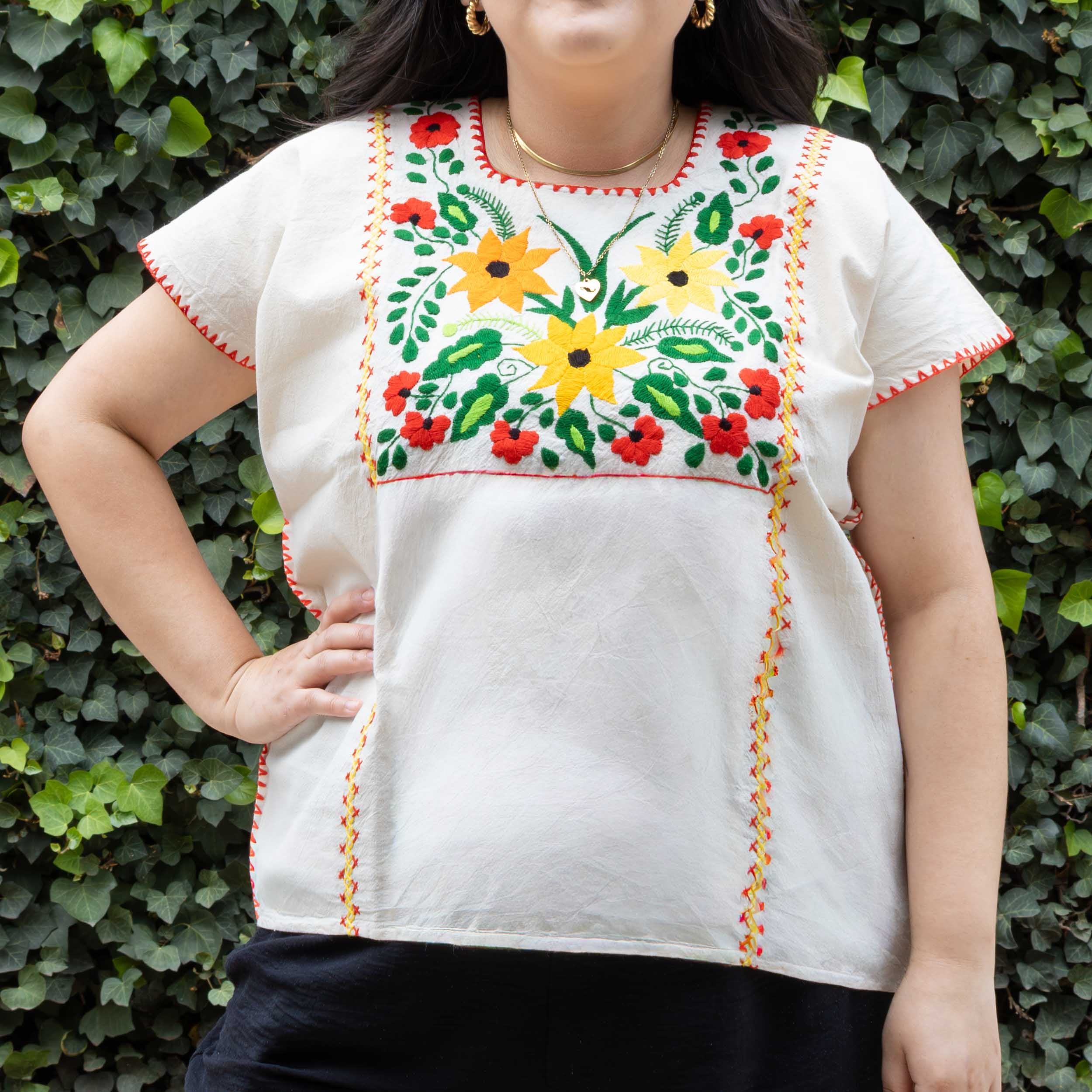 Amuzgo Hand-Embroidered Manta Blouse - Image 17