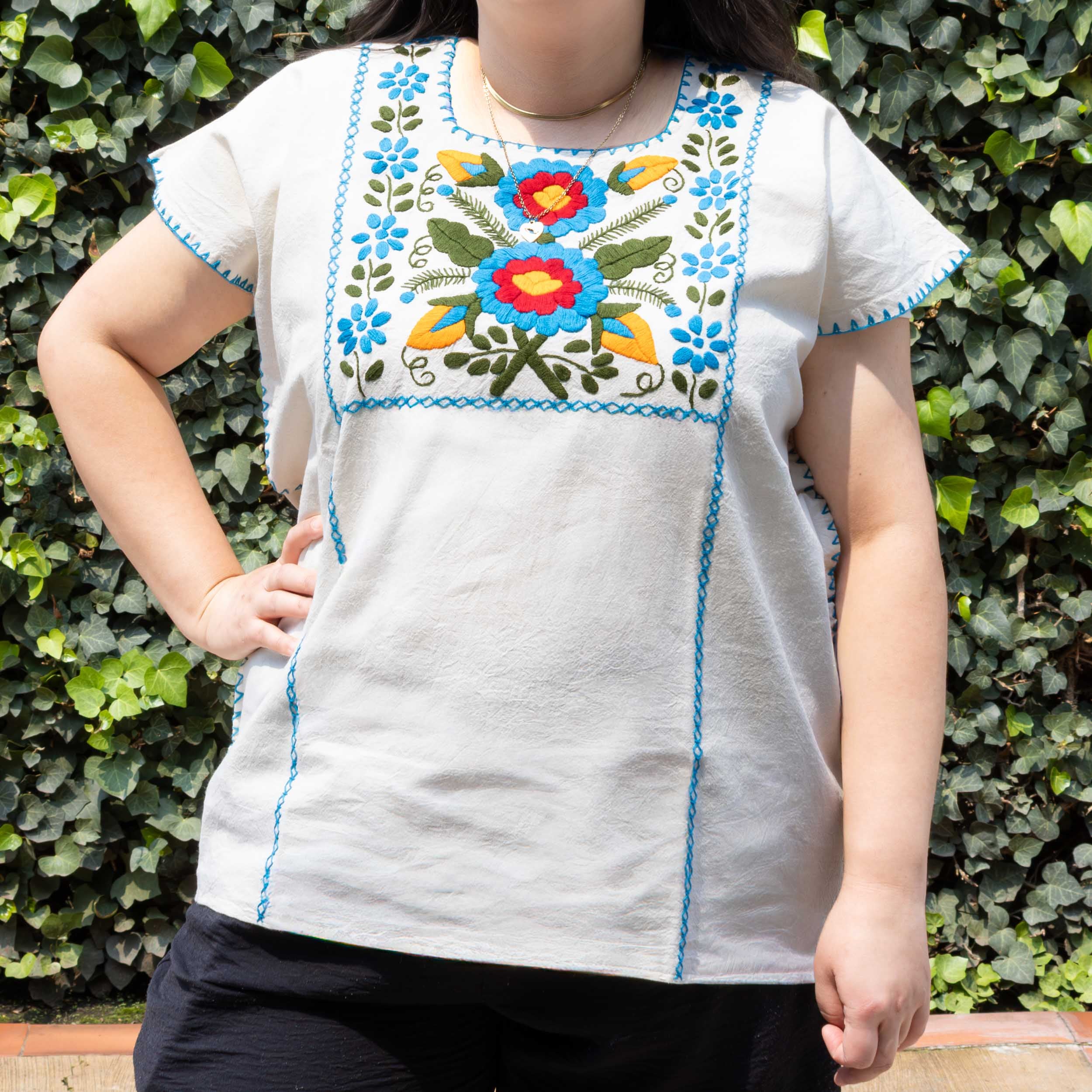 Amuzgo Hand-Embroidered Manta Blouse - Image 21