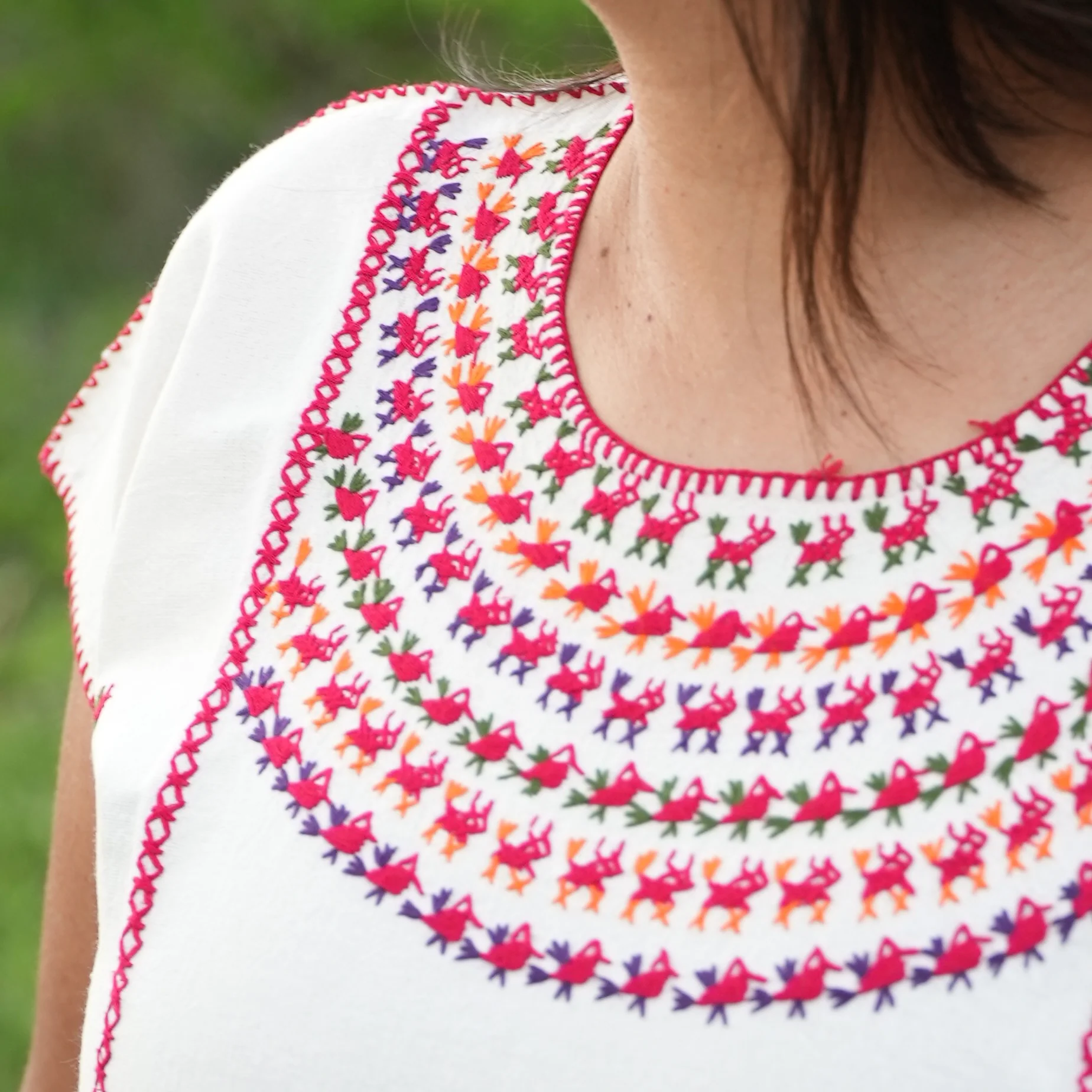Amuzgo Hand-Embroidered Manta Blouse - Image 3