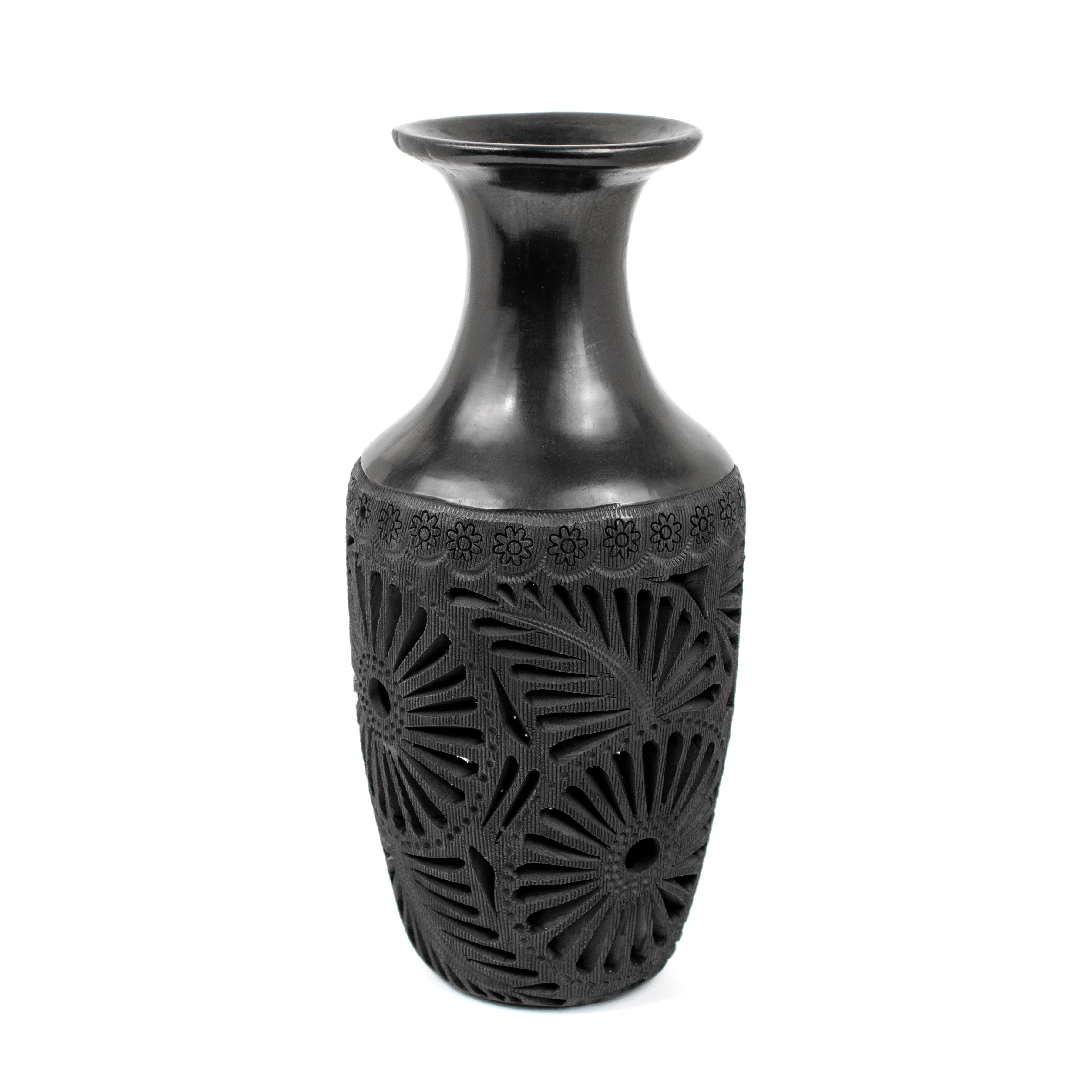 Barro Negro, Black Clay Openwork Decorative Vase - Image 7