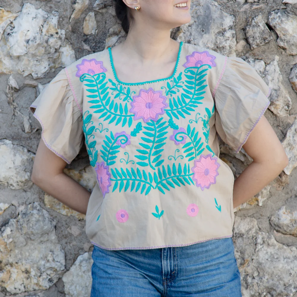 Carranza Flutter Sleeve Embroidered Cropped Blouse - Image 25