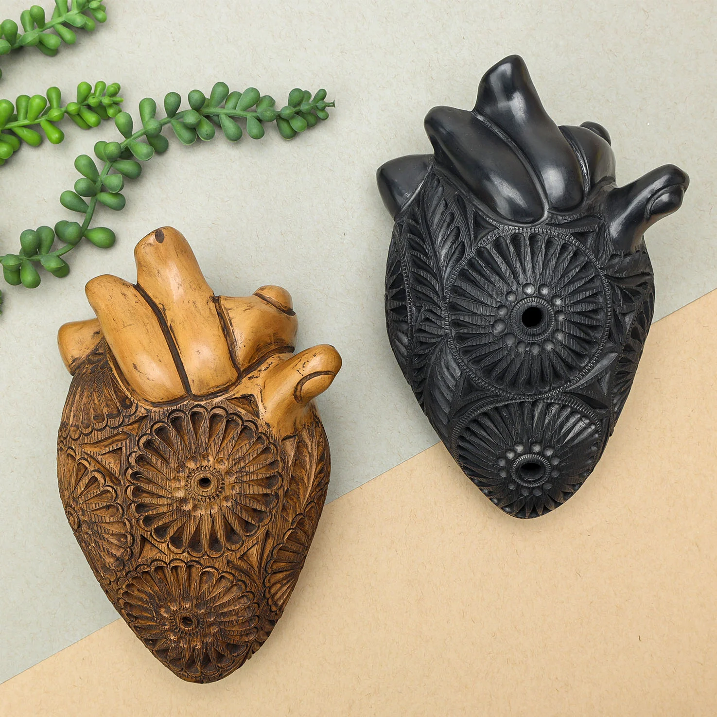 Carved Barro Negro, Black Clay, Heart Wall Art Sculpture - Image 5