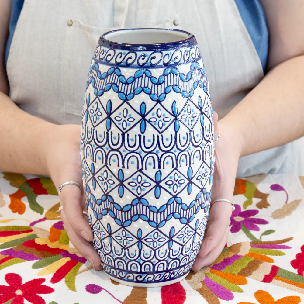 Coyoacán Hand-Painted Cylinder Ceramic Vase - Image 2