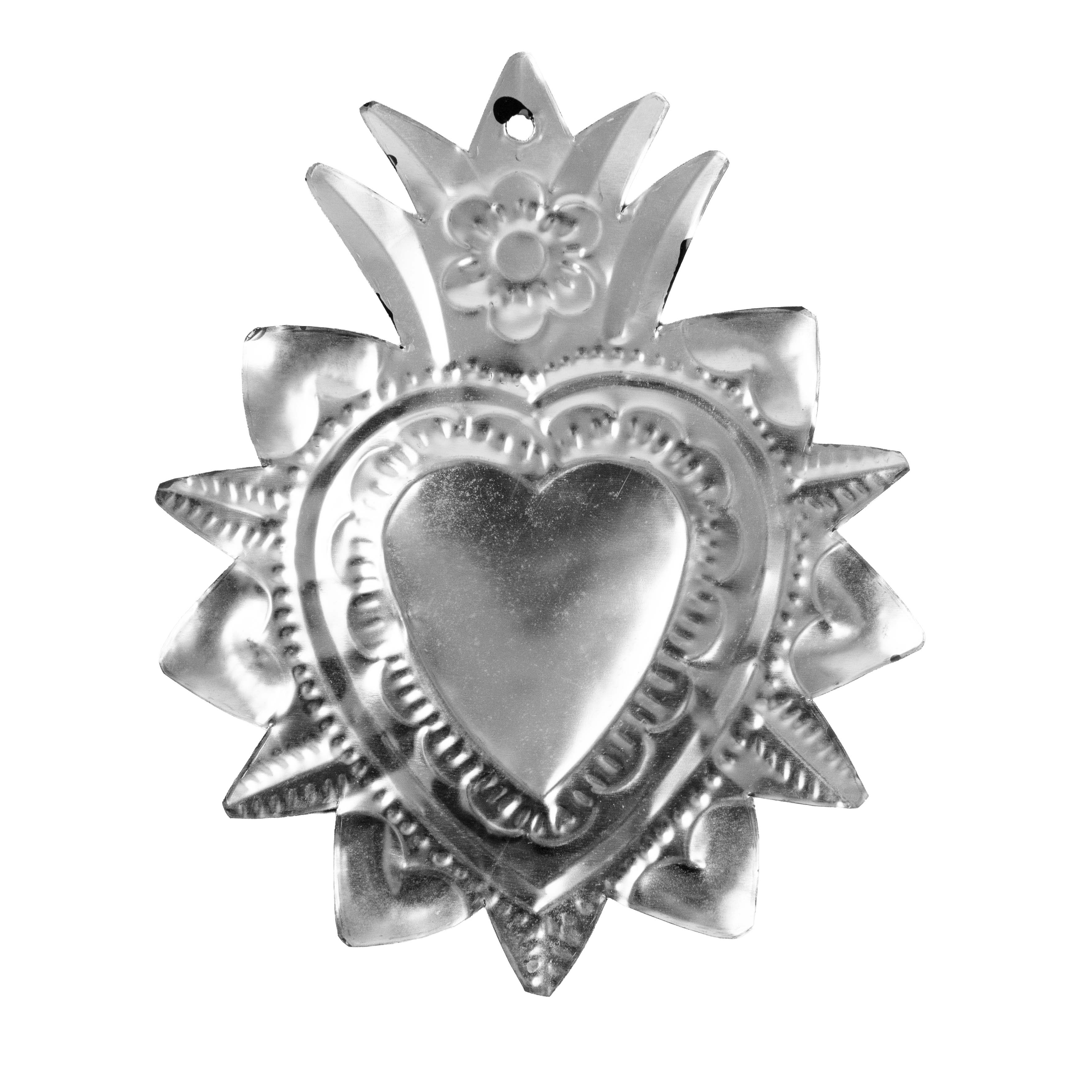 Extra Detailed Medium Mexican Milagro Tin Hearts - Image 3