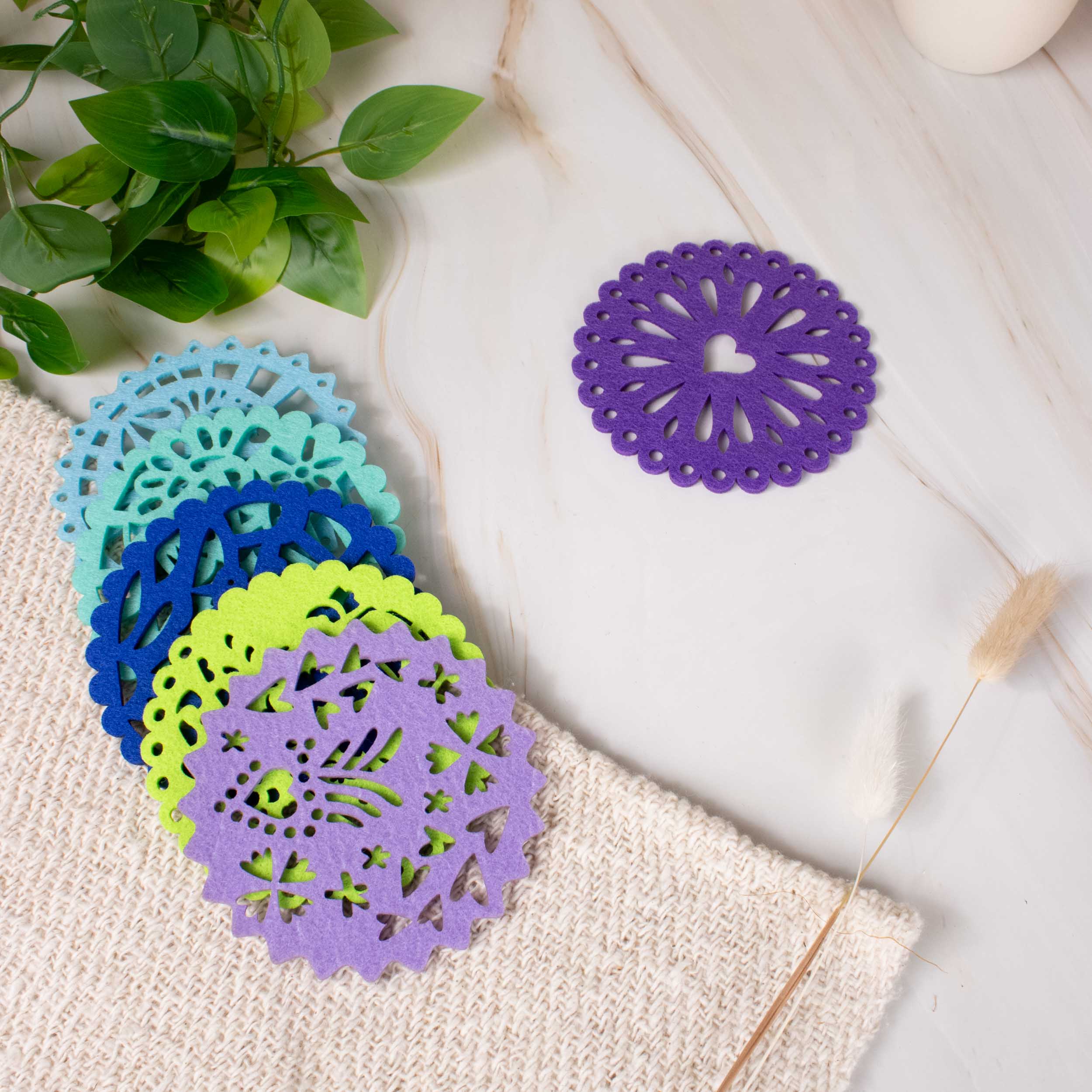 Fun "Papel Picado" Felt Round Coasters (Set of 6) - Image 3