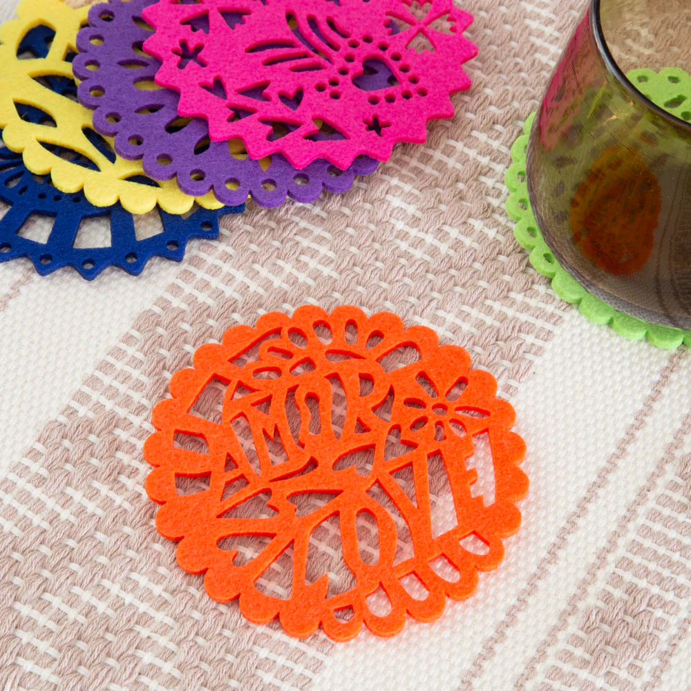 Fun "Papel Picado" Felt Round Coasters (Set of 6) - Image 4