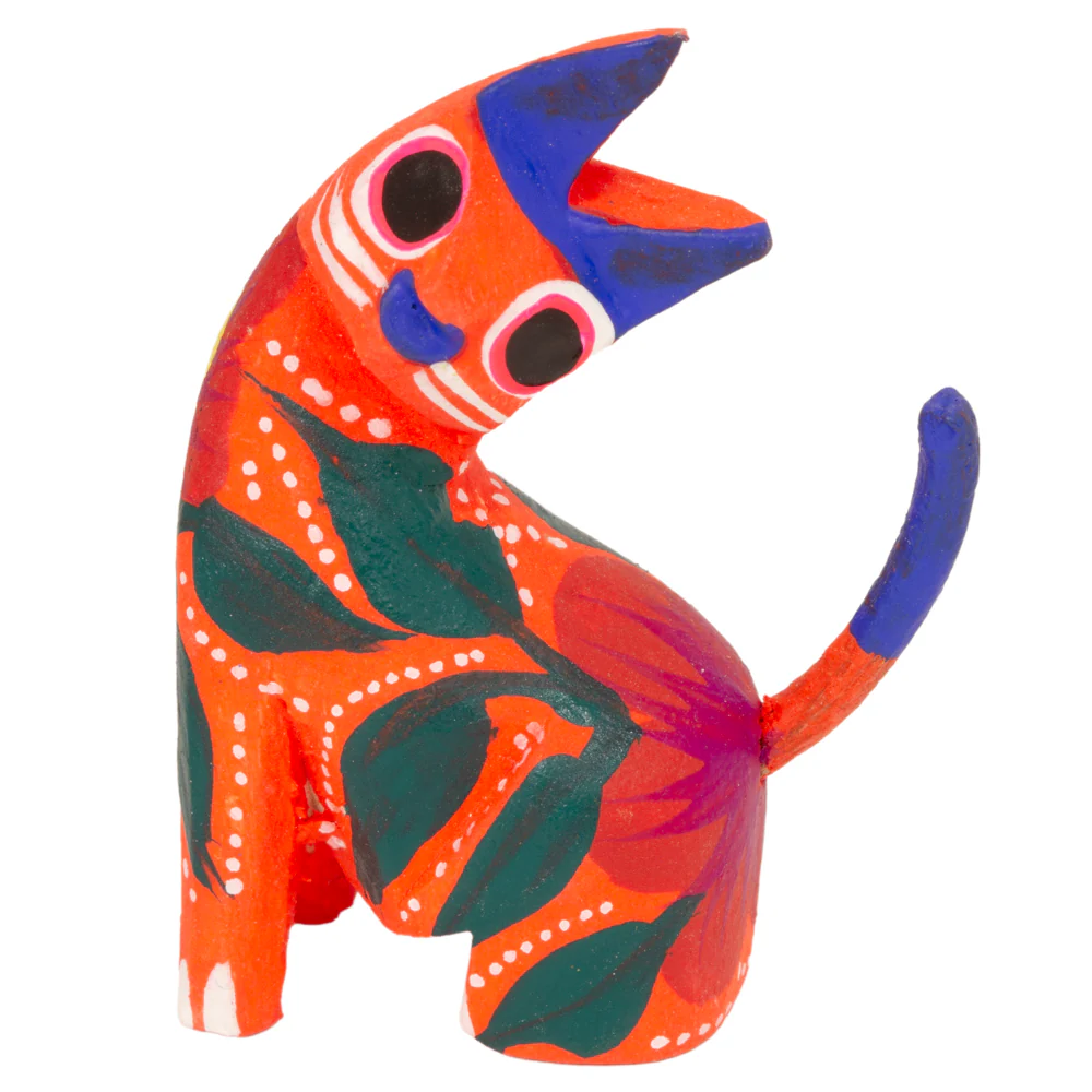 Hand Painted Neck Side Bend Cat Wooden Figurine - Image 10
