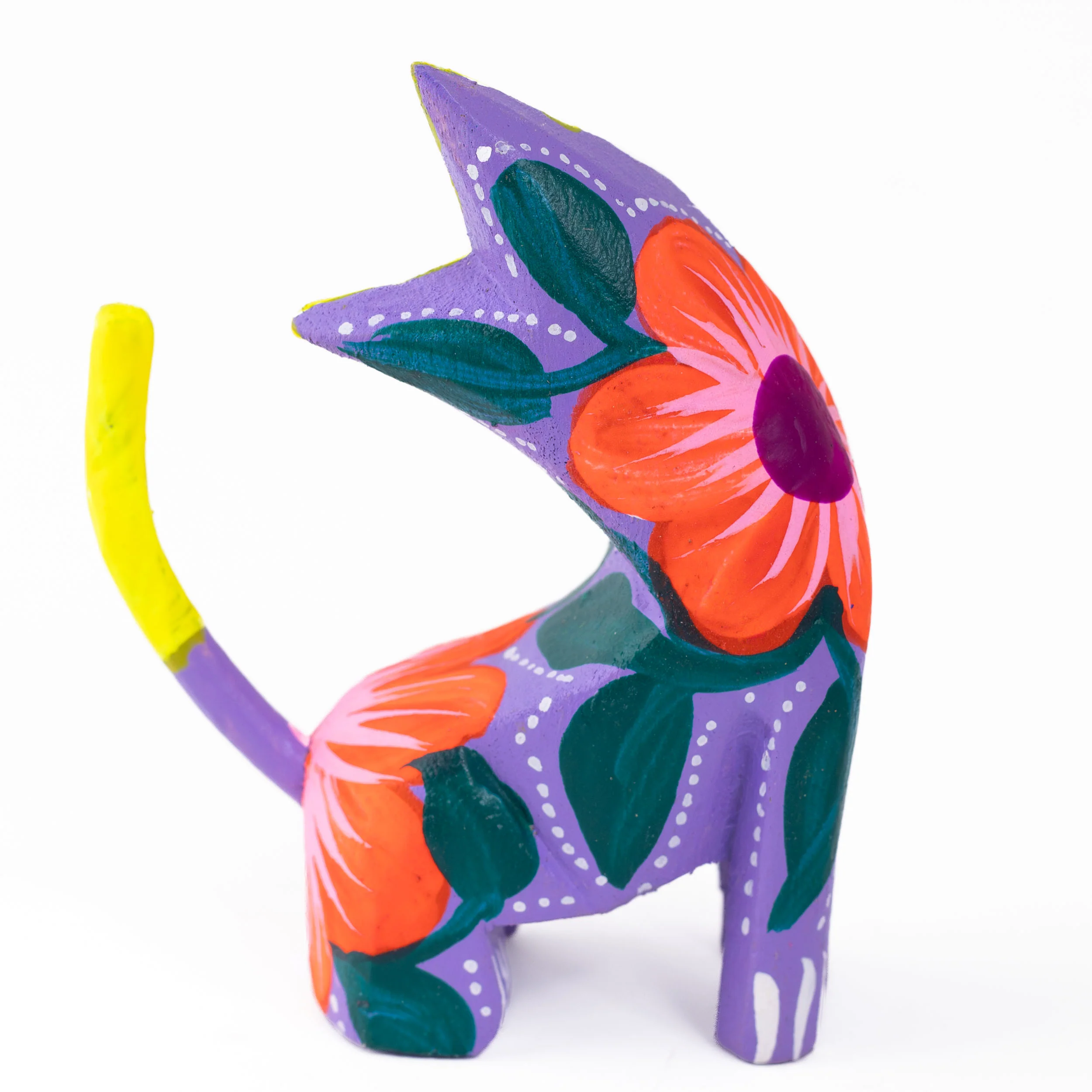 Hand Painted Neck Side Bend Cat Wooden Figurine - Image 5