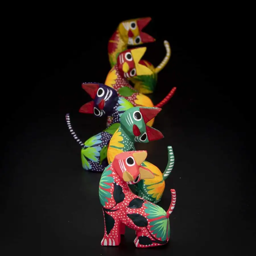 Hand Painted Neck Side Bend Cat Wooden Figurine - Image 7