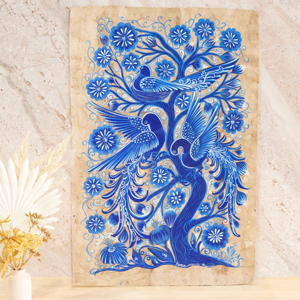 Hand-Painted Papel Amate Xalitla Painting by Rosa - Image 3