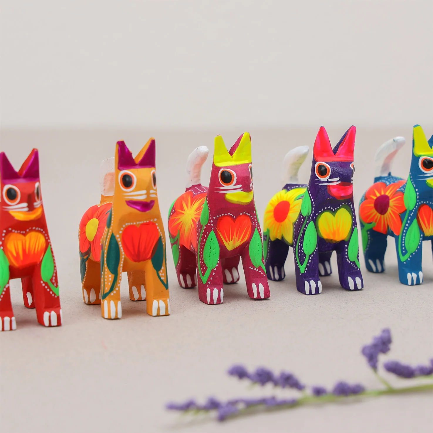 Hand Painted Standing Cat Wooden Figurine - Image 2