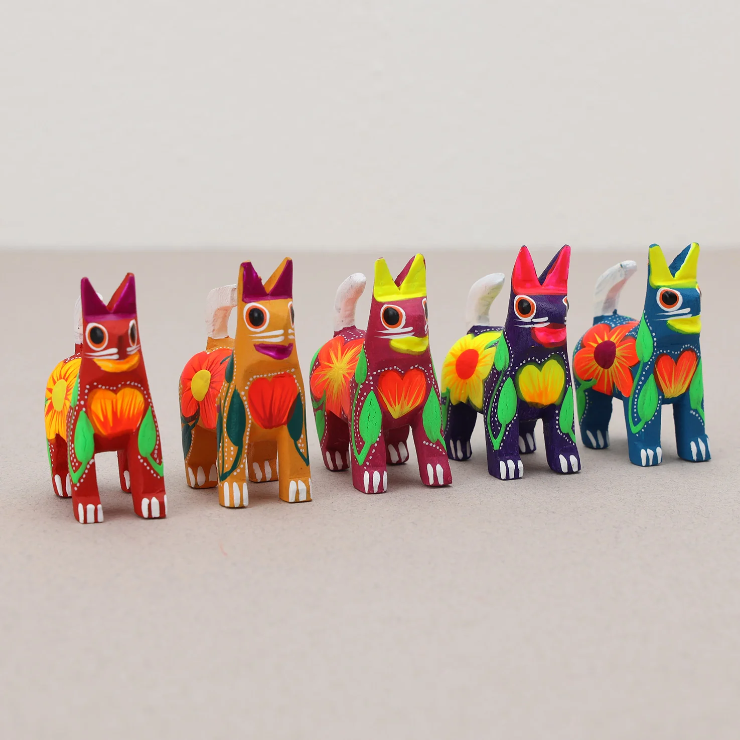 Hand Painted Standing Cat Wooden Figurine - Image 3