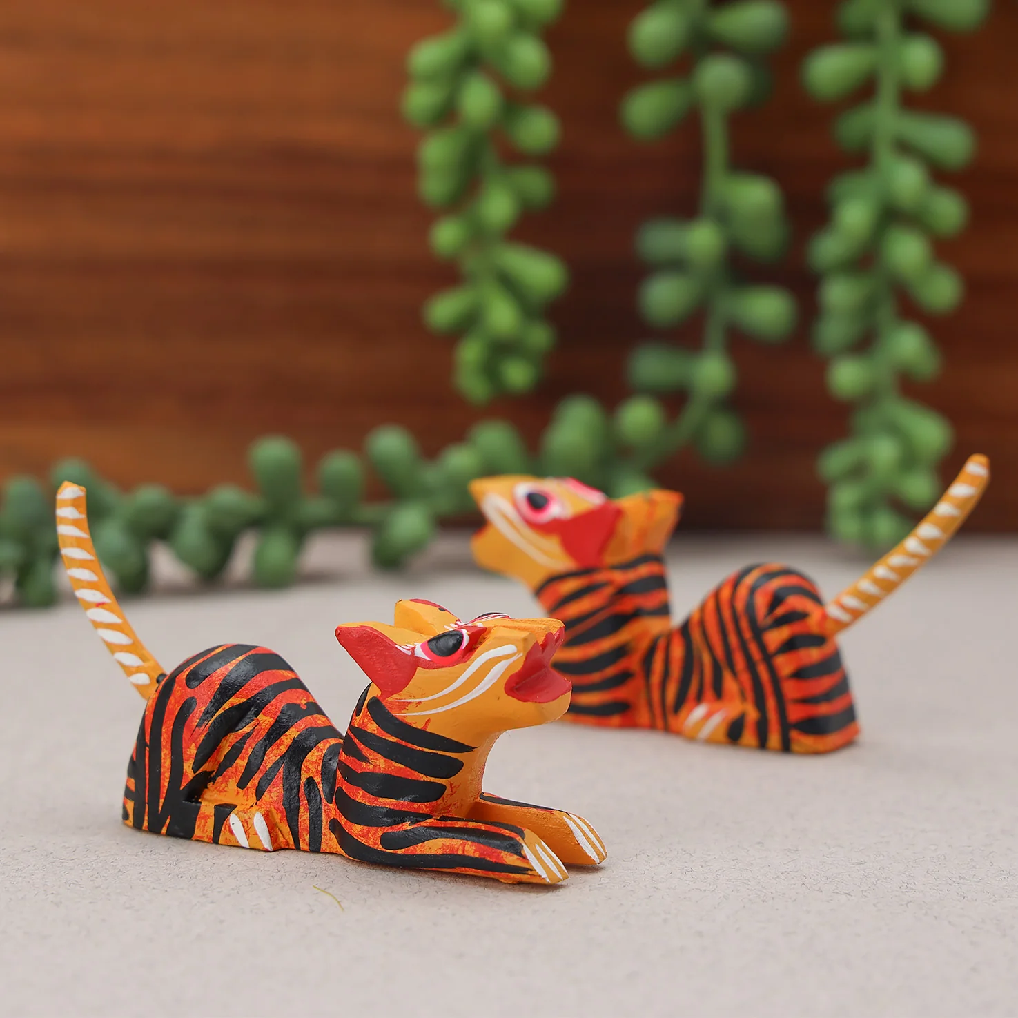 Hand Painted Tiger Wooden Figurine - Image 3