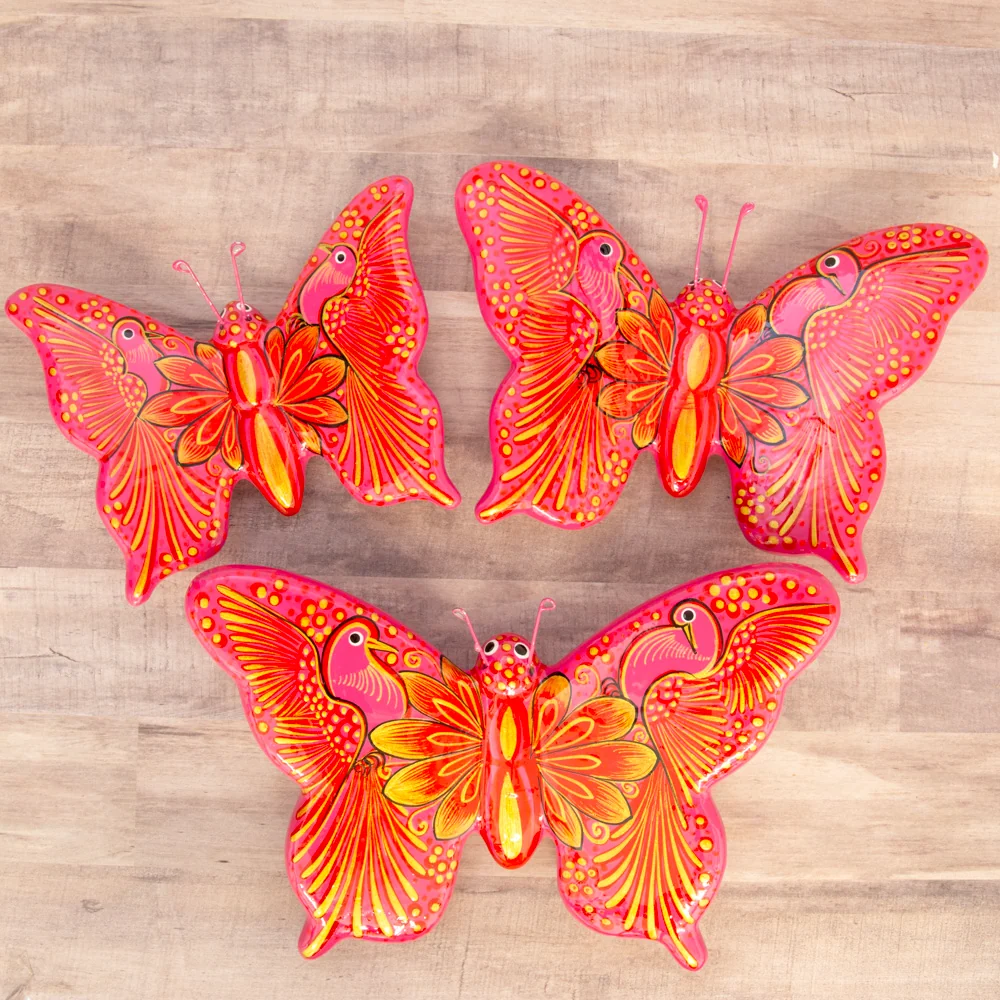 Hand-Painted Xalitla Butterfly Set of 3 Wall Decor - Image 6