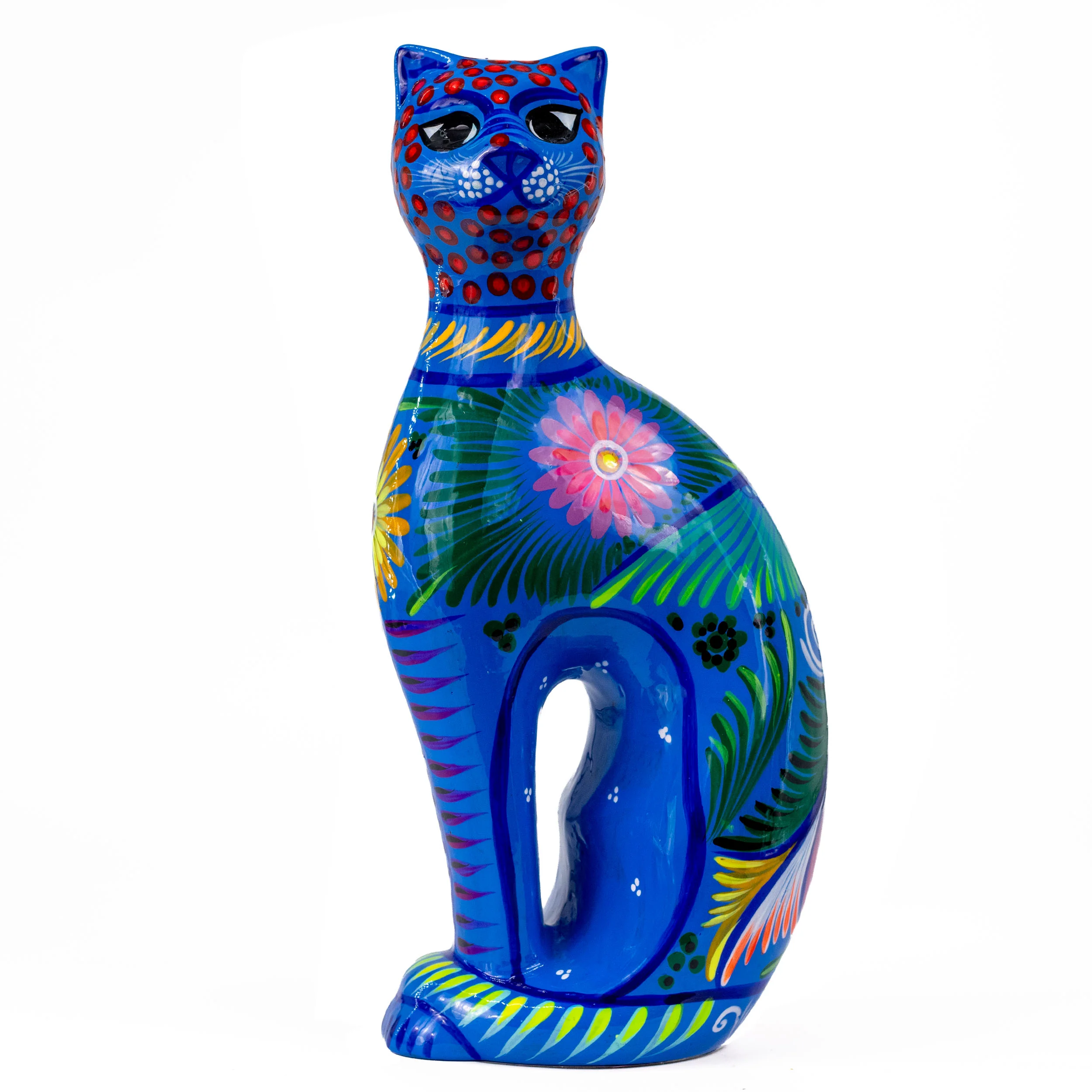 Hand-Painted Xalitla Cat Piggybank Sculpture - Image 11