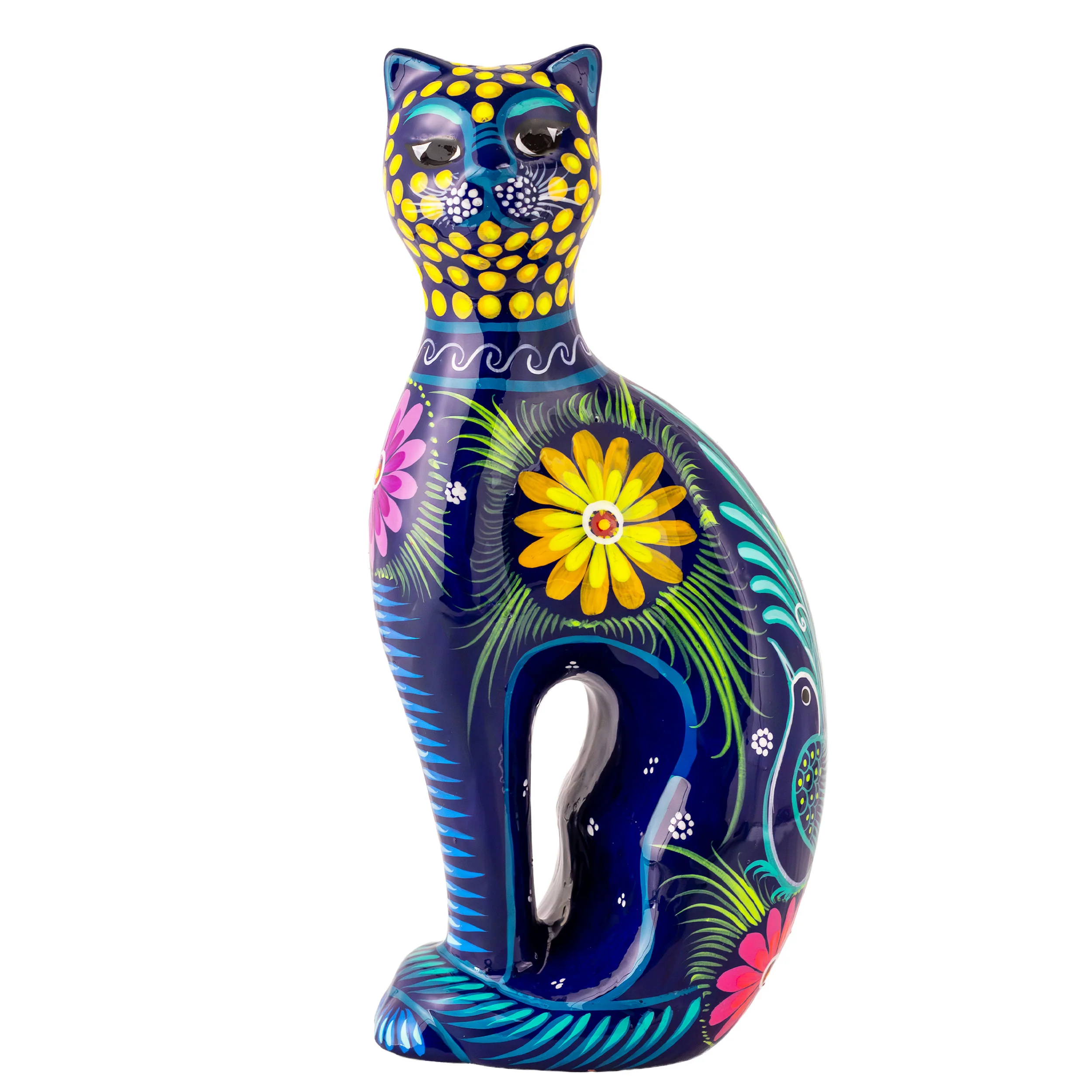 Hand-Painted Xalitla Cat Piggybank Sculpture - Image 13