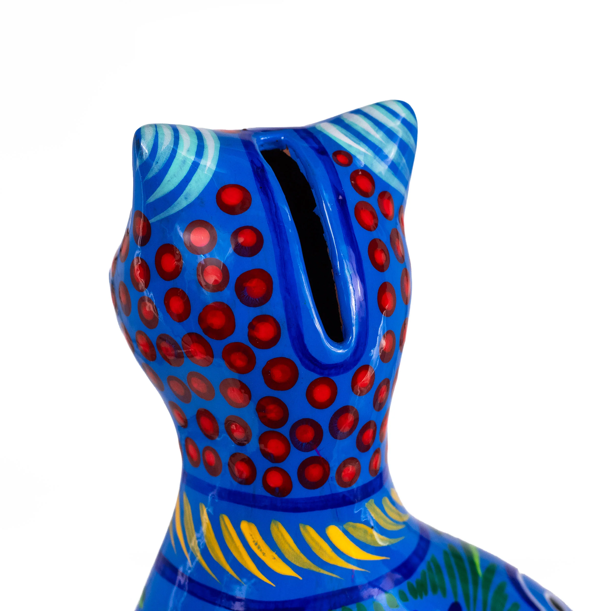 Hand-Painted Xalitla Cat Piggybank Sculpture - Image 4