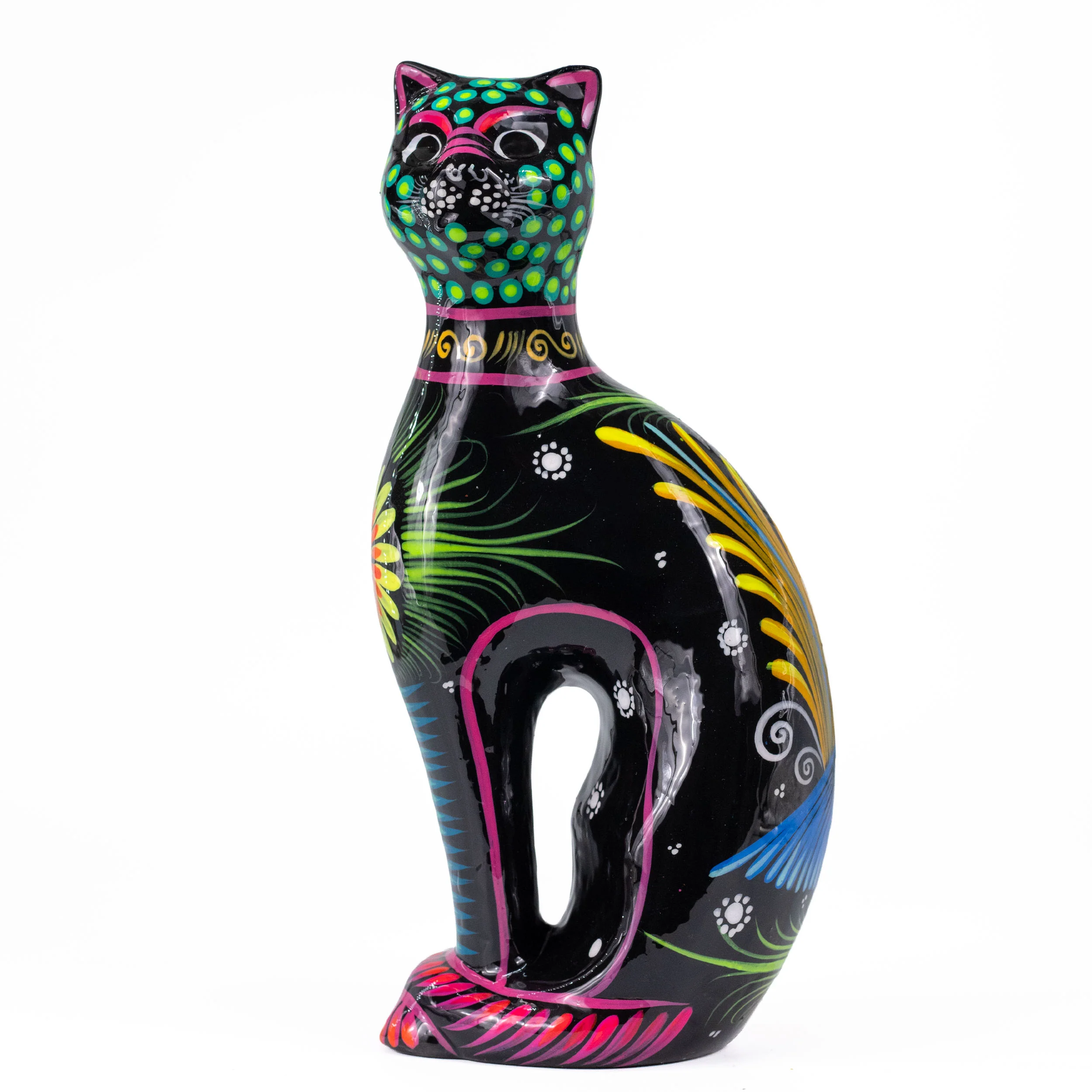 Hand-Painted Xalitla Cat Piggybank Sculpture - Image 8