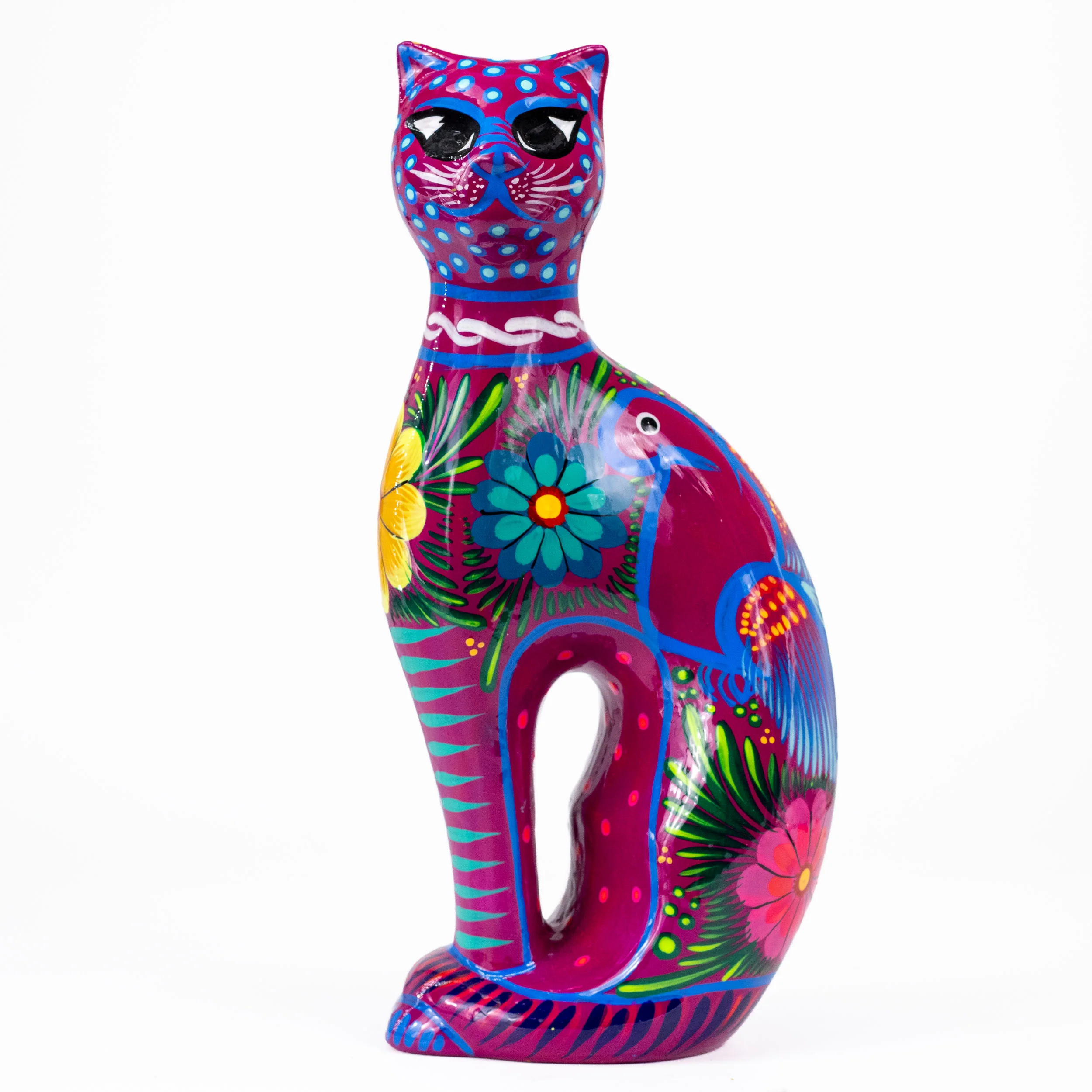 Hand-Painted Xalitla Cat Piggybank Sculpture - Image 9