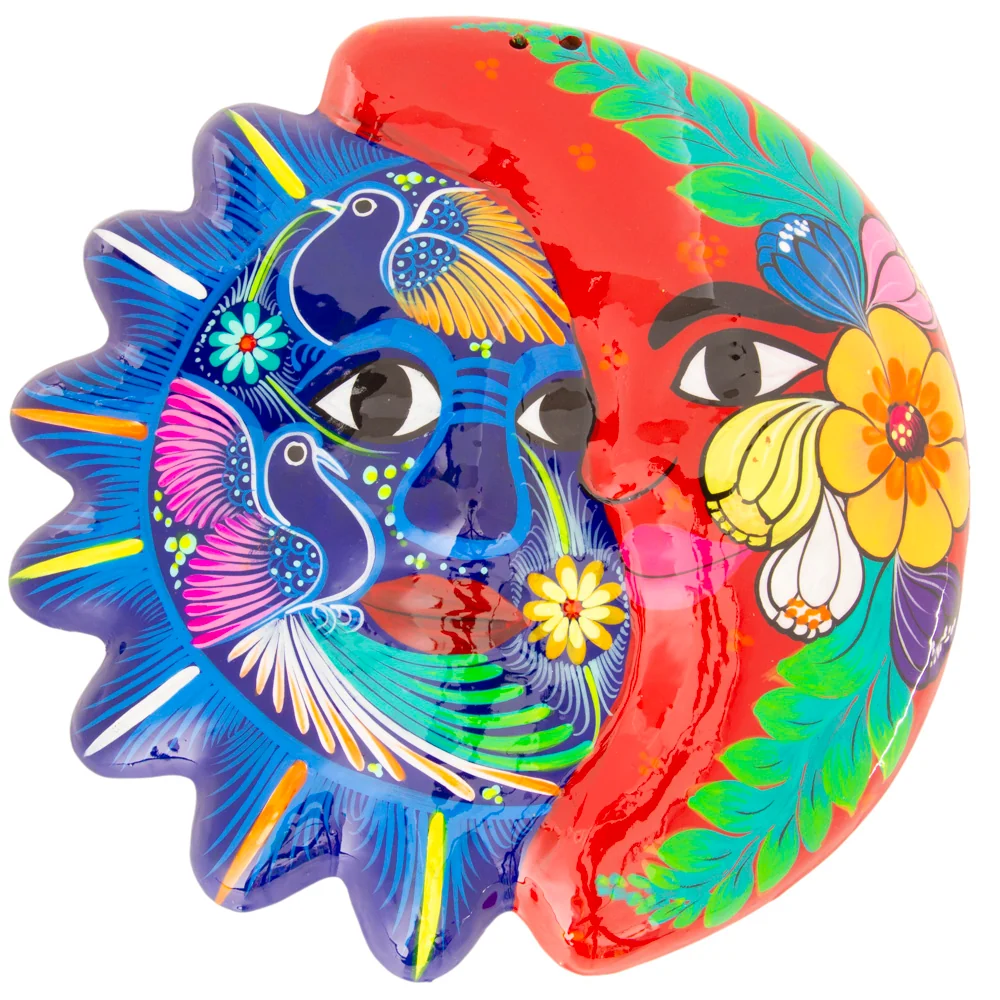 Hand-Painted Xalitla Sun and Moon Clay Wall Decor - Image 12