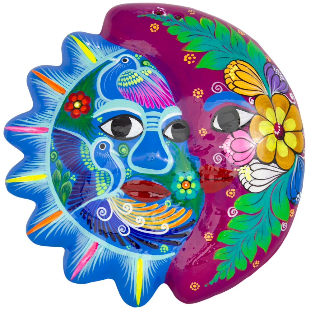 Hand-Painted Xalitla Sun and Moon Clay Wall Decor - Image 16