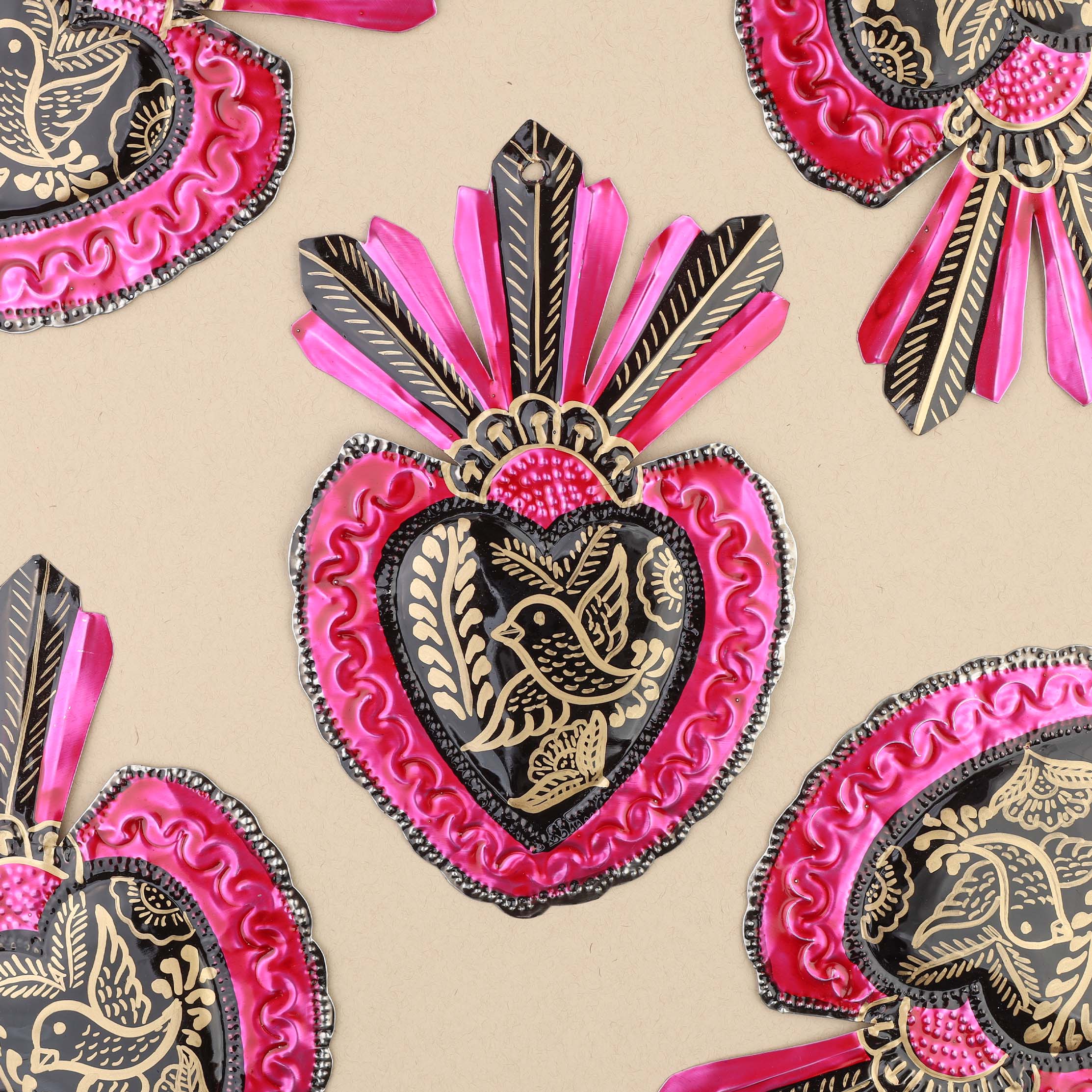 Large Detailed Bird Mexican Milagro Tin Heart - Image 4