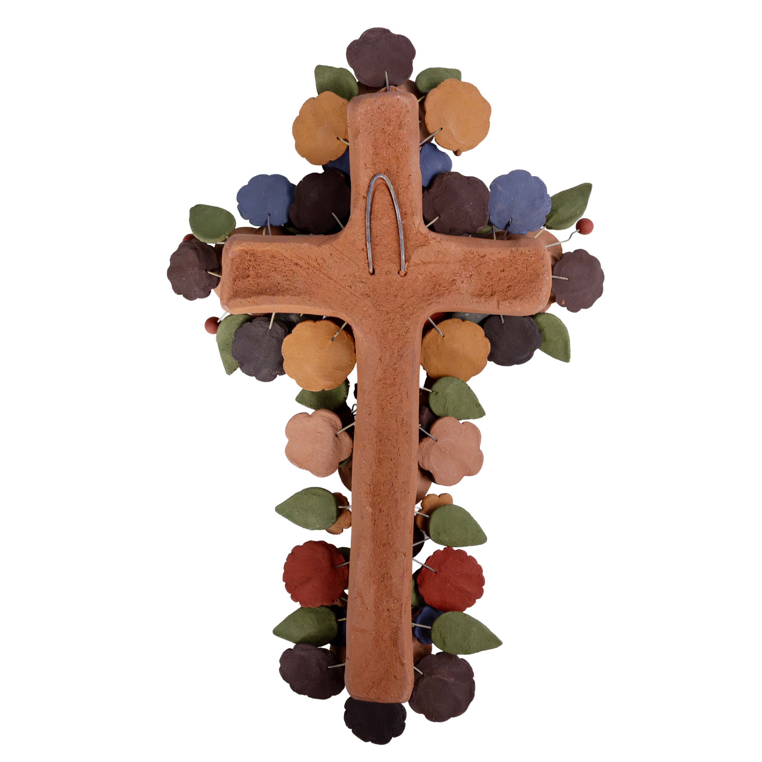 Large Floral Cross Barro Pigmentado Clay Wall Art - Image 5
