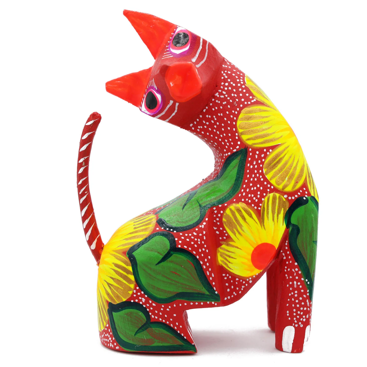 Large Hand Painted Neck Side Bend Cat Wooden Figurine - Image 10