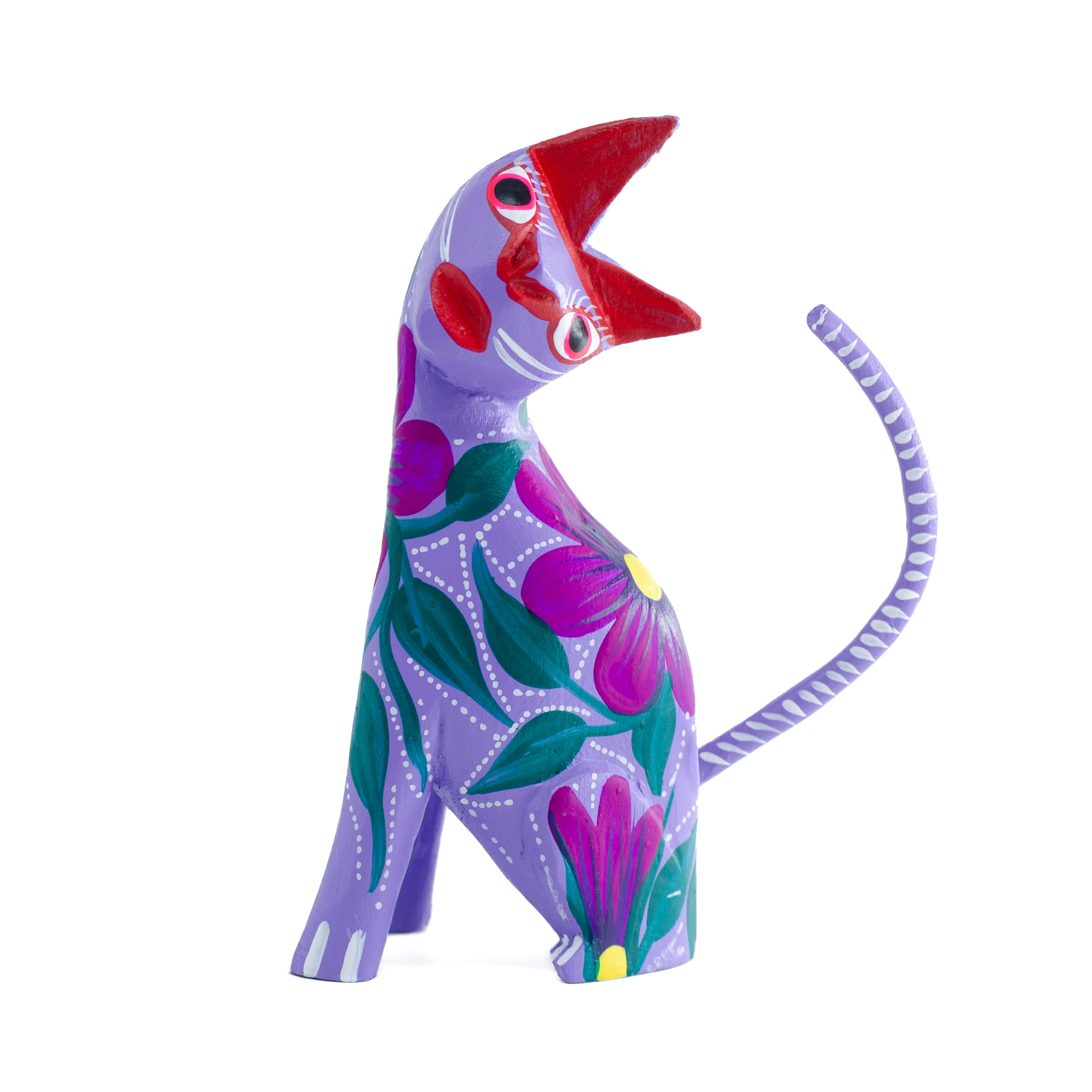 Large Hand Painted Neck Side Bend Cat Wooden Figurine - Image 11