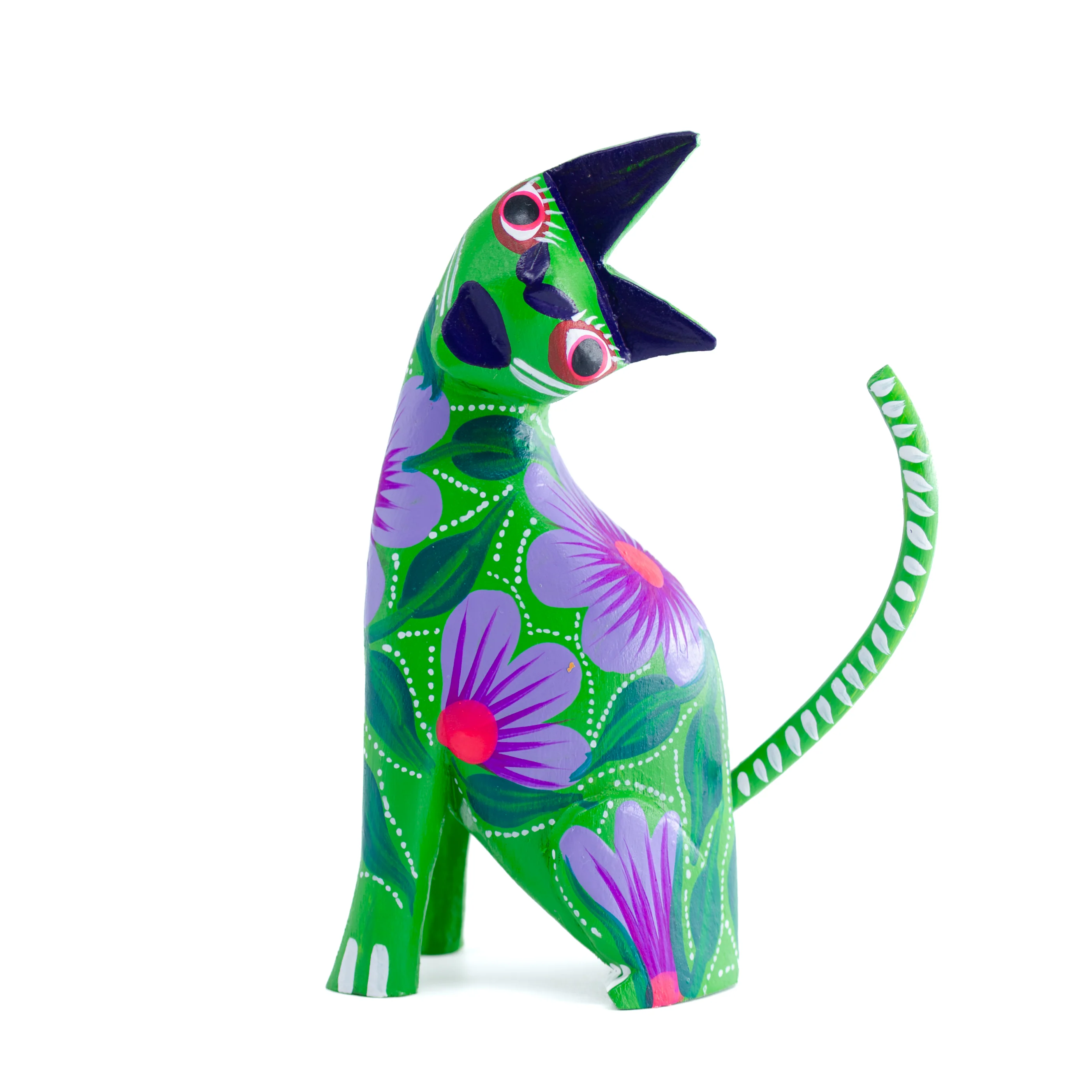 Large Hand Painted Neck Side Bend Cat Wooden Figurine - Image 13