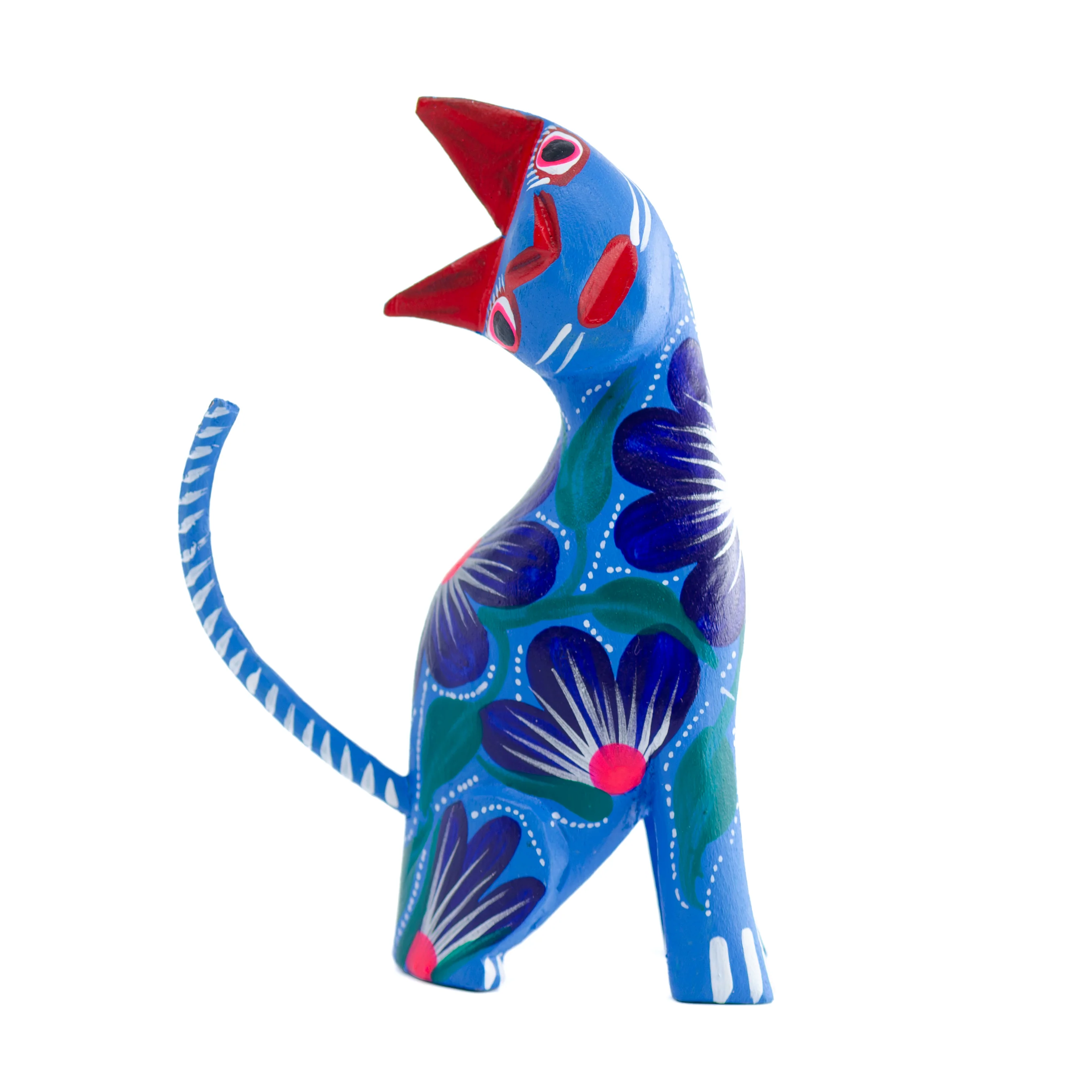 Large Hand Painted Neck Side Bend Cat Wooden Figurine - Image 14