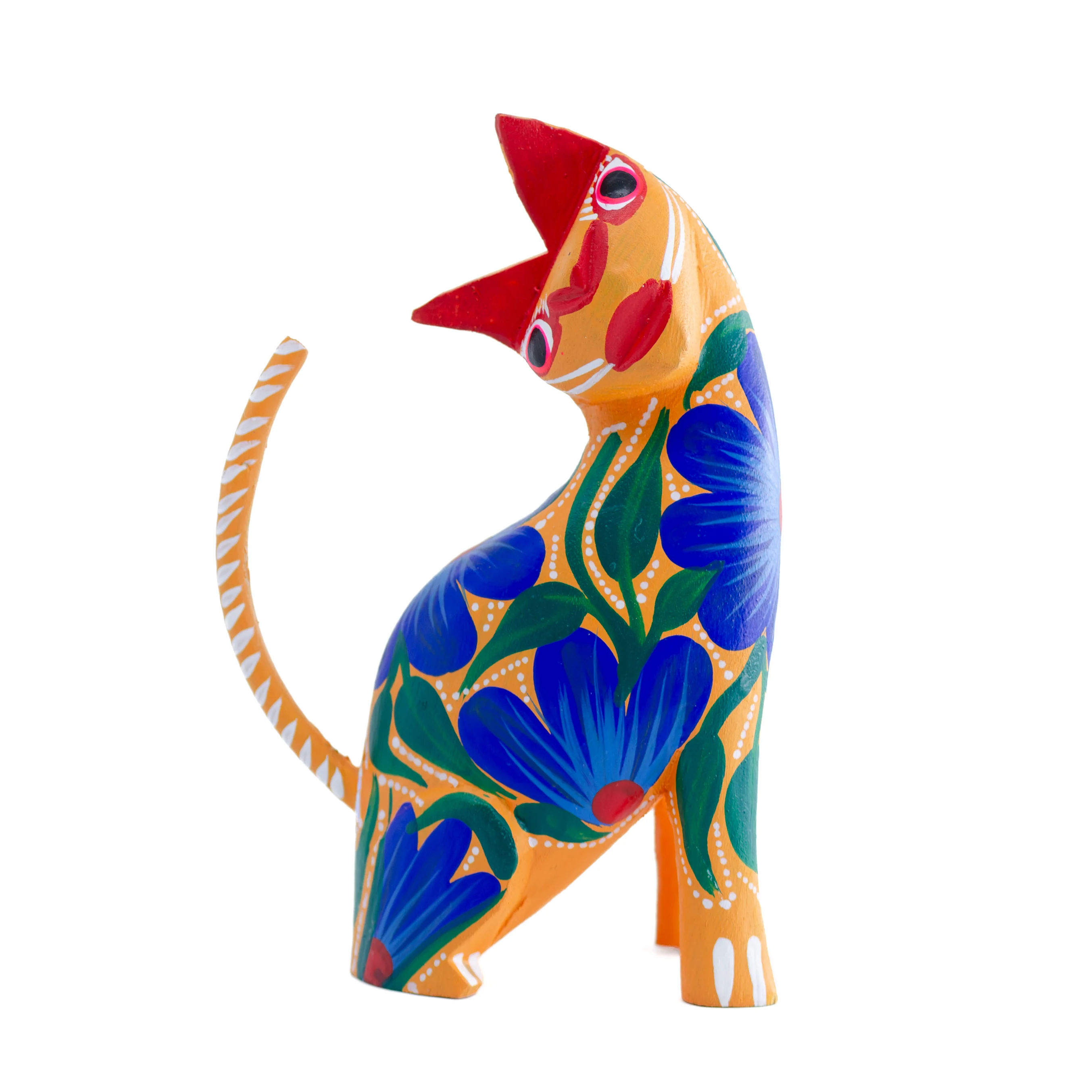 Large Hand Painted Neck Side Bend Cat Wooden Figurine - Image 15