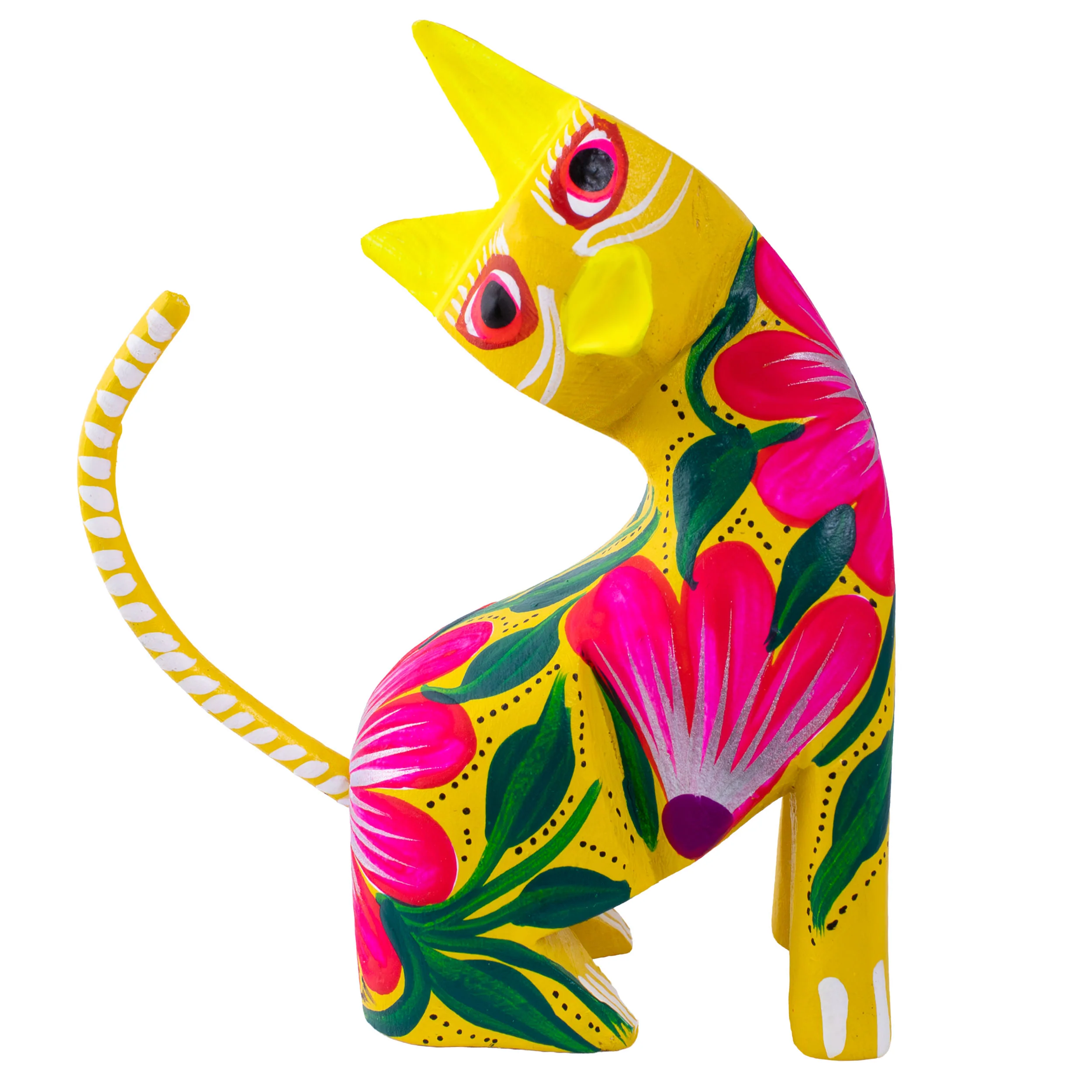 Large Hand Painted Neck Side Bend Cat Wooden Figurine - Image 17
