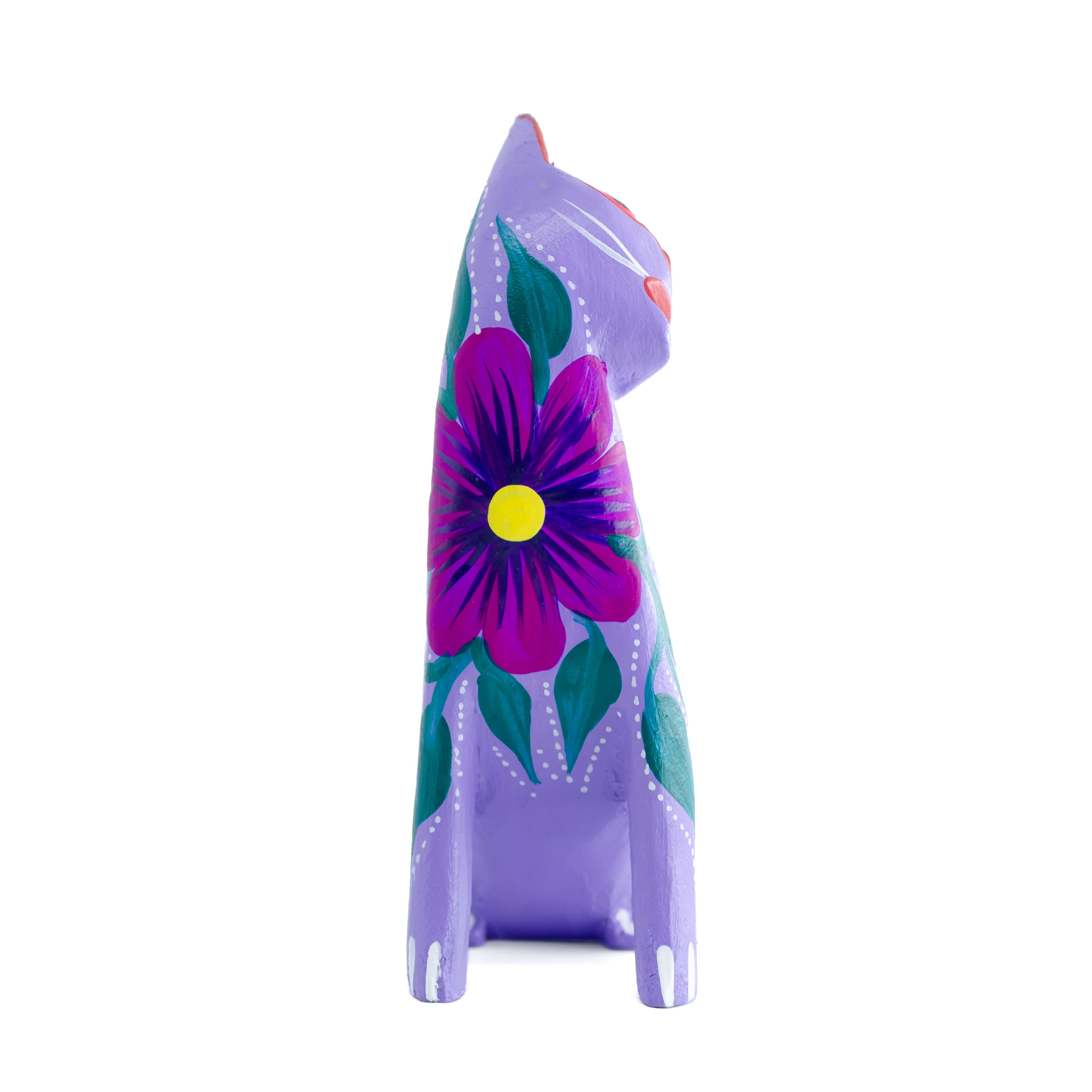 Large Hand Painted Neck Side Bend Cat Wooden Figurine - Image 7