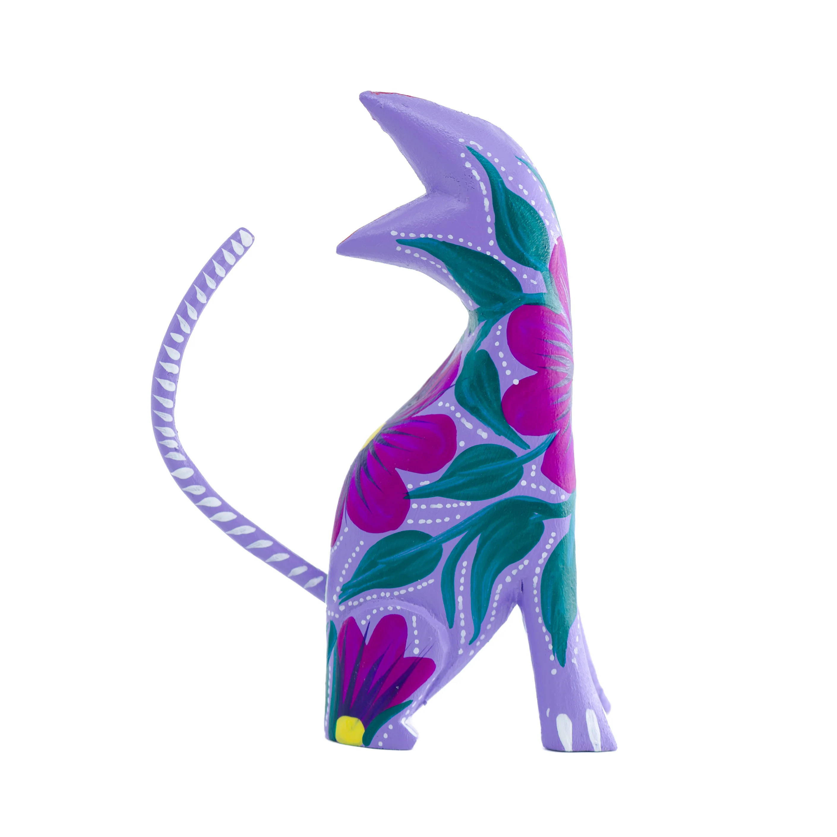 Large Hand Painted Neck Side Bend Cat Wooden Figurine - Image 8