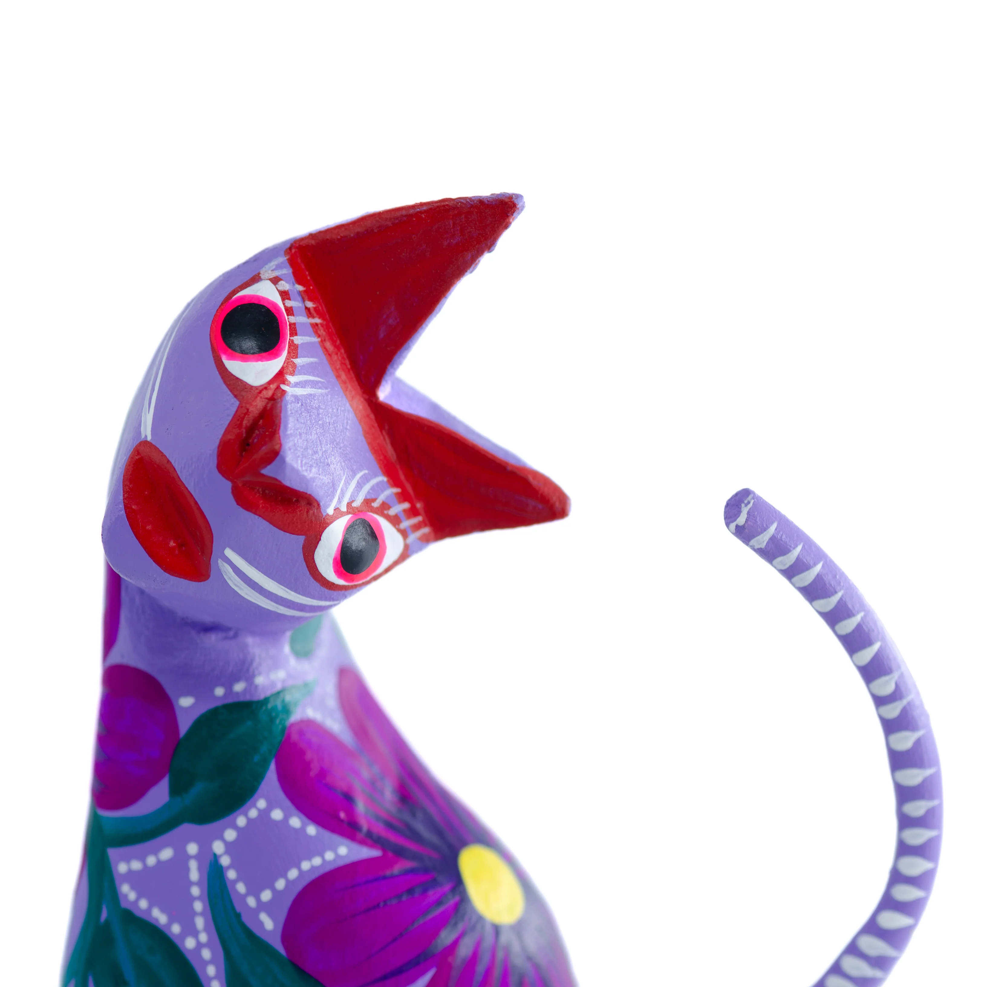 Large Hand Painted Neck Side Bend Cat Wooden Figurine - Image 9