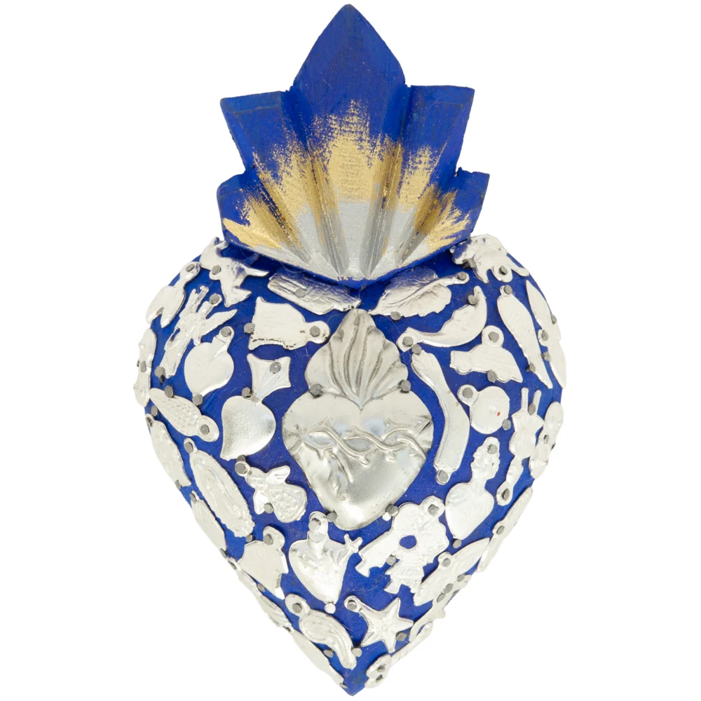 Medium Wooden Sacred Heart with Milagritos - Image 11