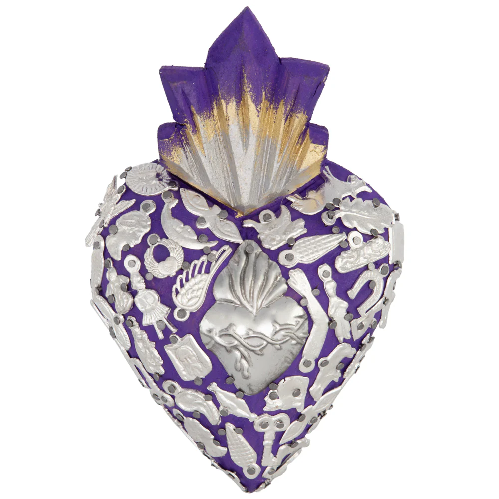 Medium Wooden Sacred Heart with Milagritos - Image 13