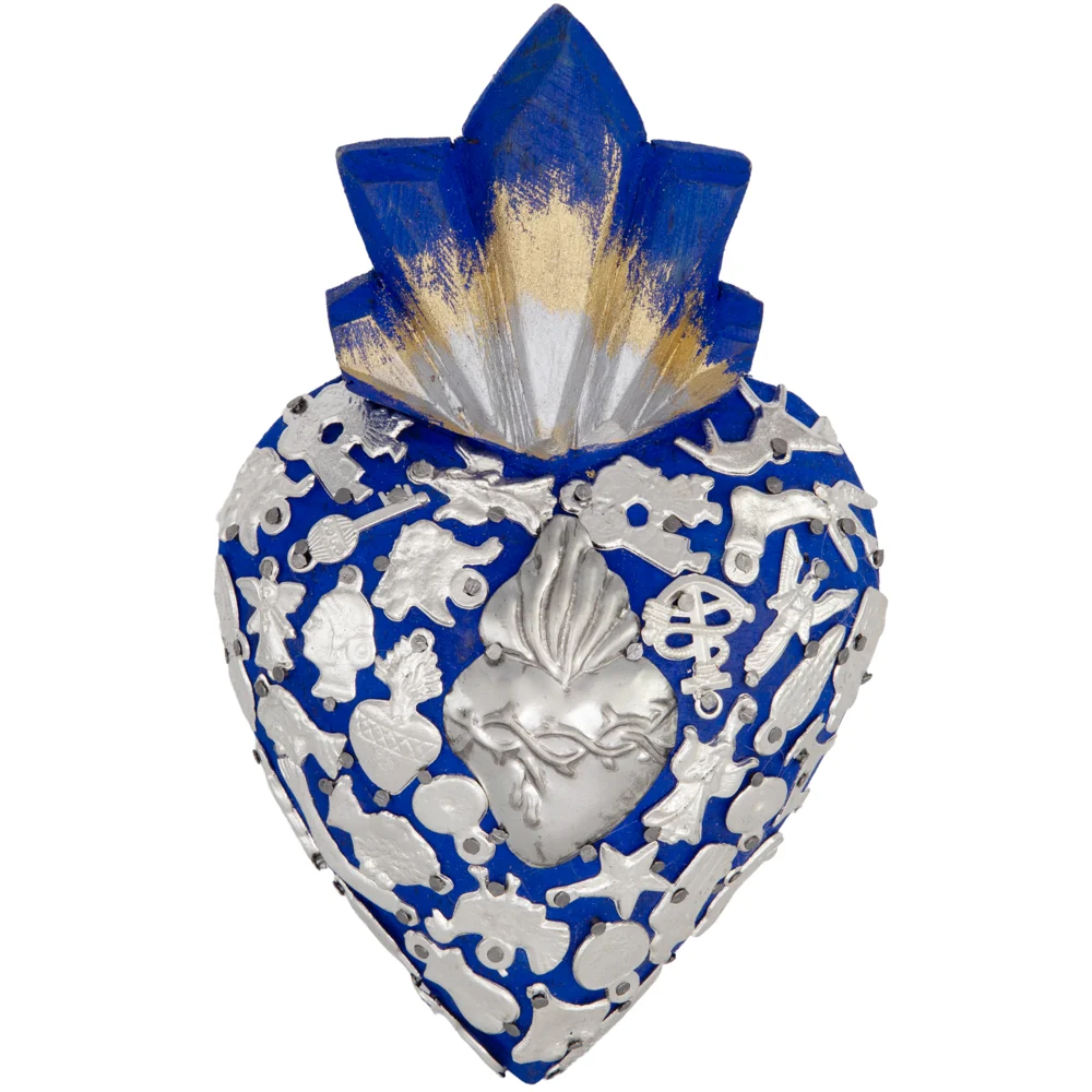 Medium Wooden Sacred Heart with Milagritos - Image 15