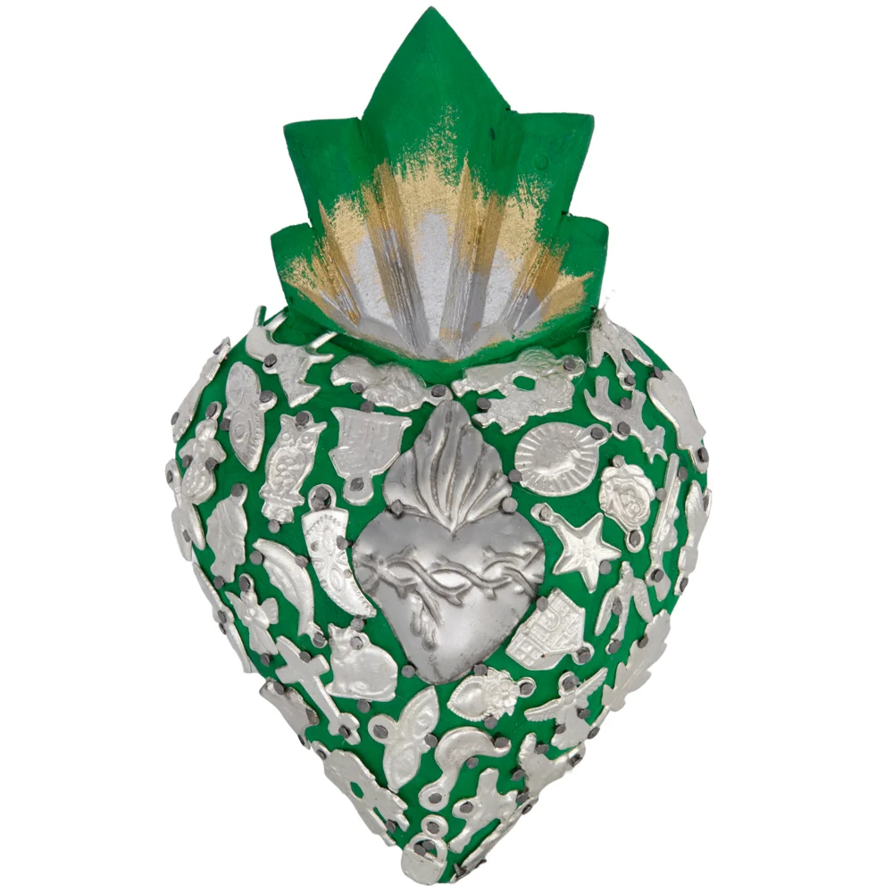 Medium Wooden Sacred Heart with Milagritos - Image 16