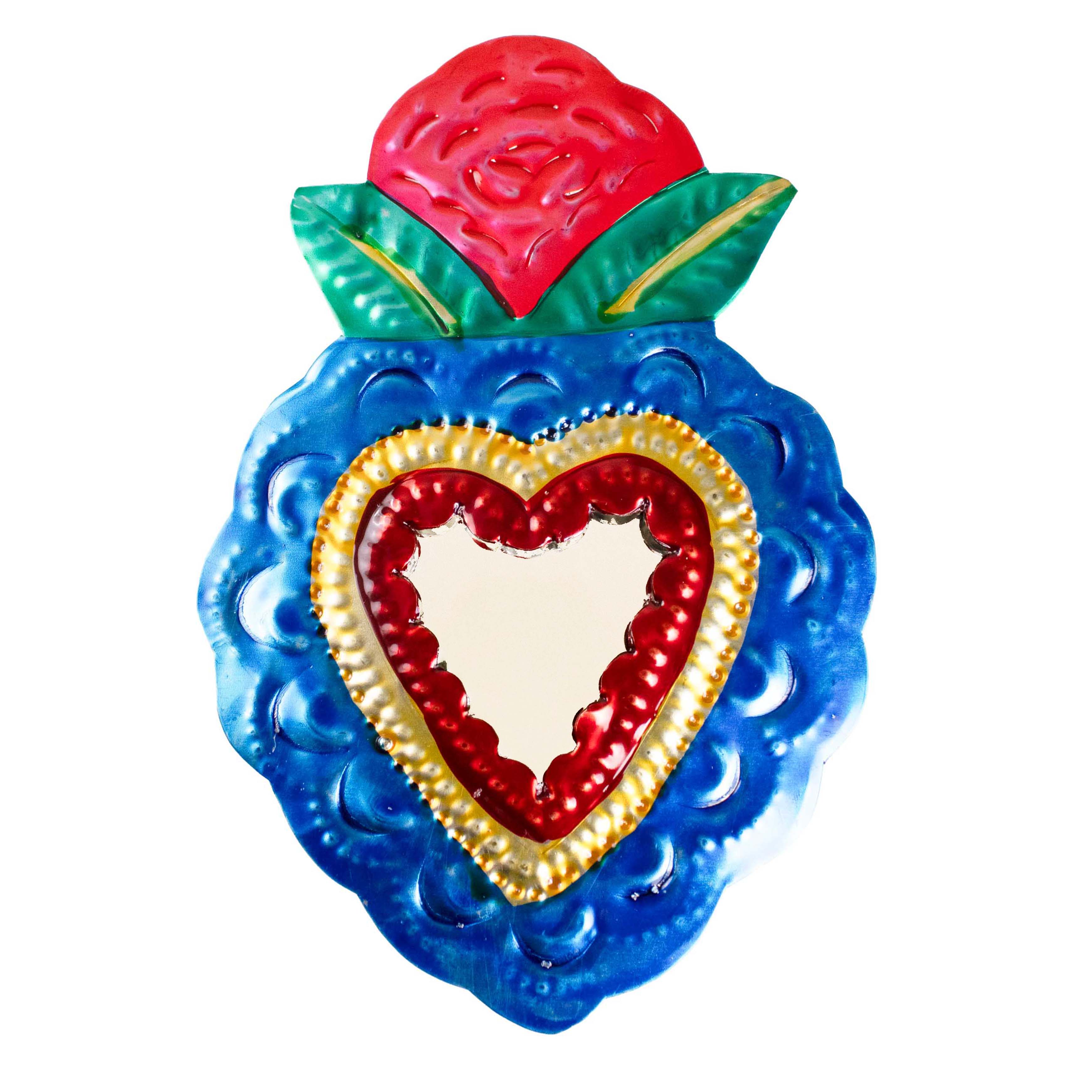 Medium Mexican Crown Milagro Tin Heart with Mirror - Image 15