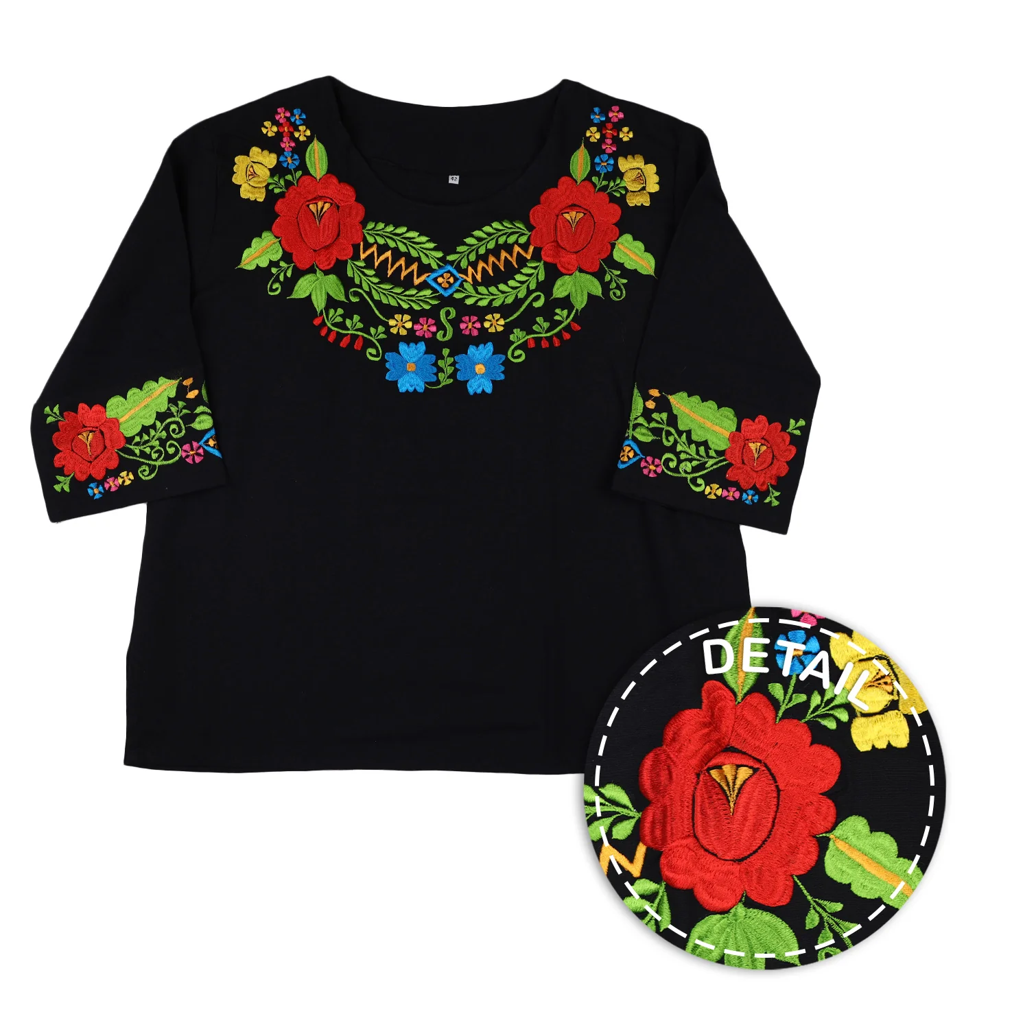 Norma 3/4 Sleeve Embroidered Blouse - Image 4