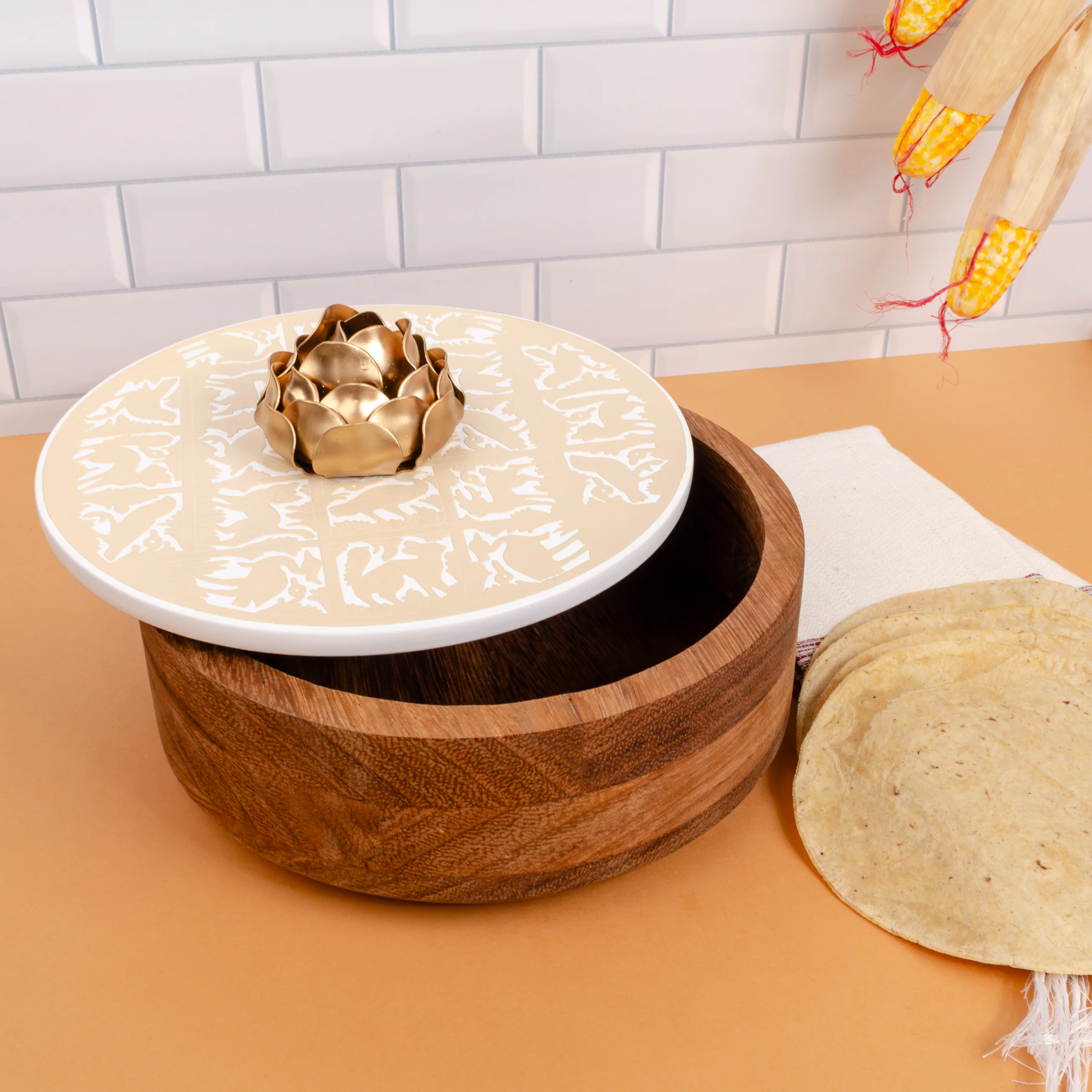 Tortillero Olinalá / Handmade Solid Wood Parota Basket - Image 13