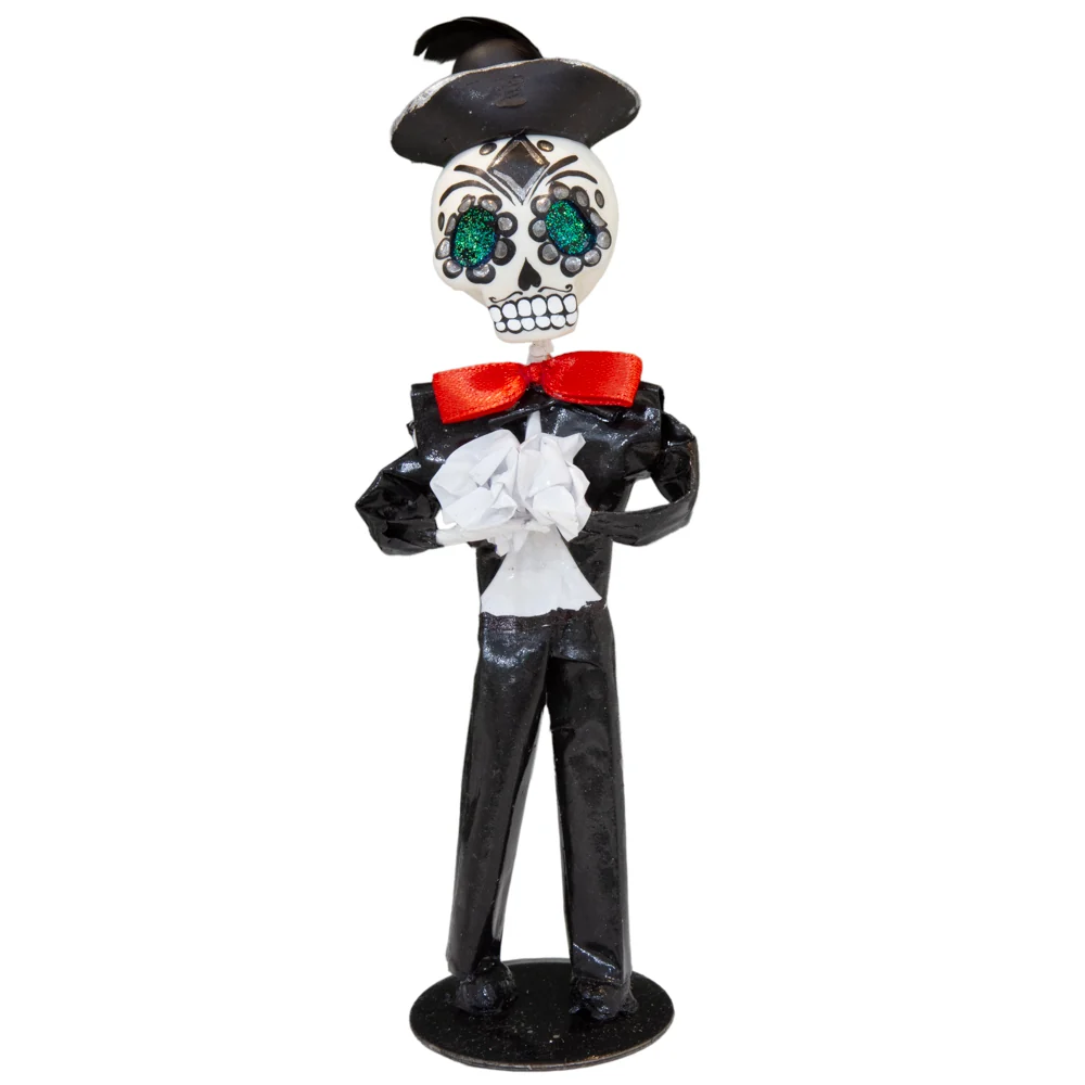 Papier-Mâché Sugar Skull Bride and Groom Sculpture - Image 3