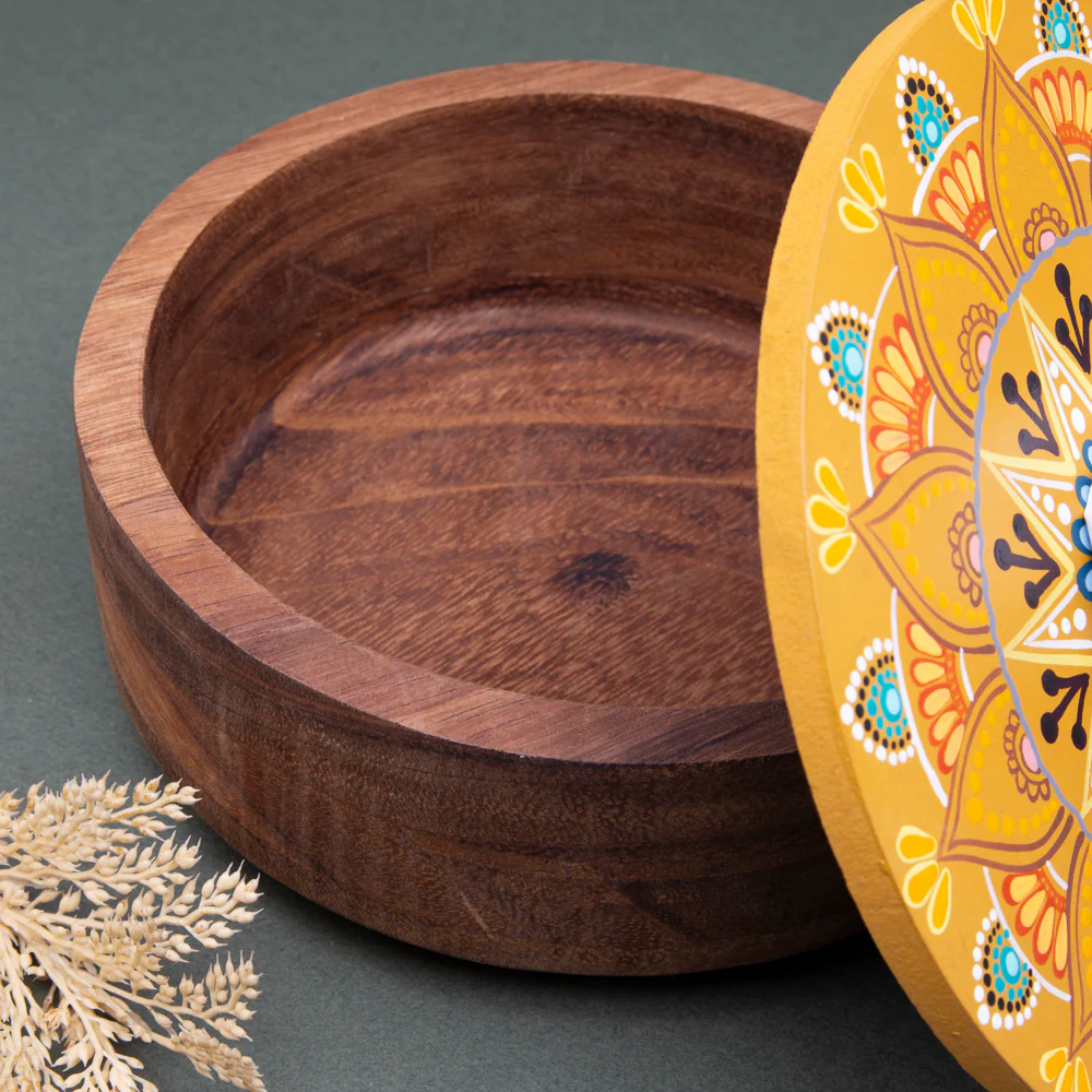 Hand-painted Parota Solid Wood Kitchen Tortillero/Basket - Image 13