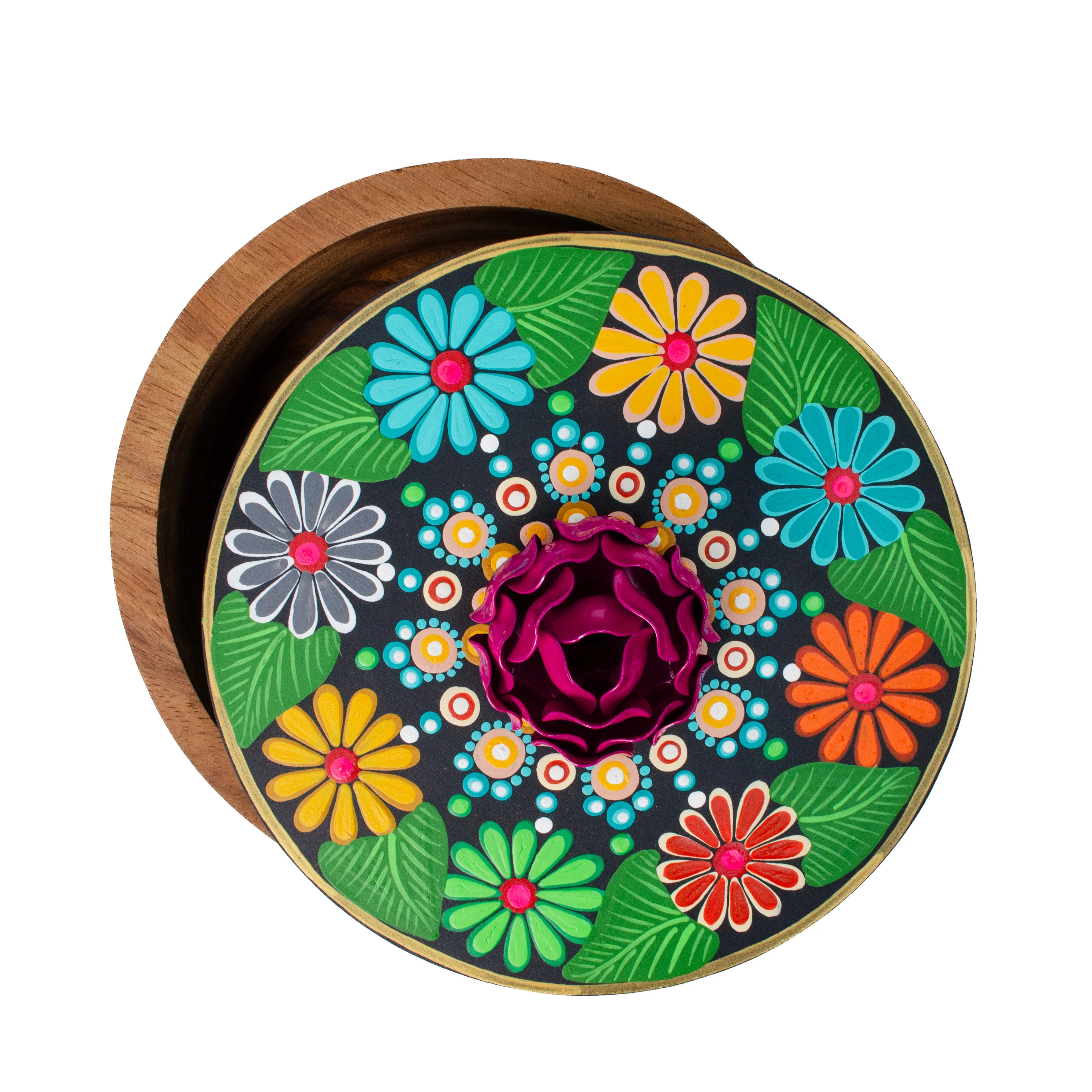 Hand-painted Parota Solid Wood Kitchen Tortillero/Basket - Image 25