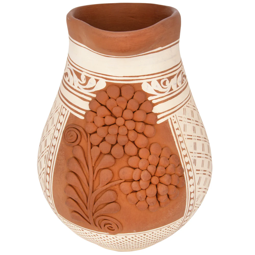 Patamban Pitcher Vase with Sculpted Flowers - Image 4