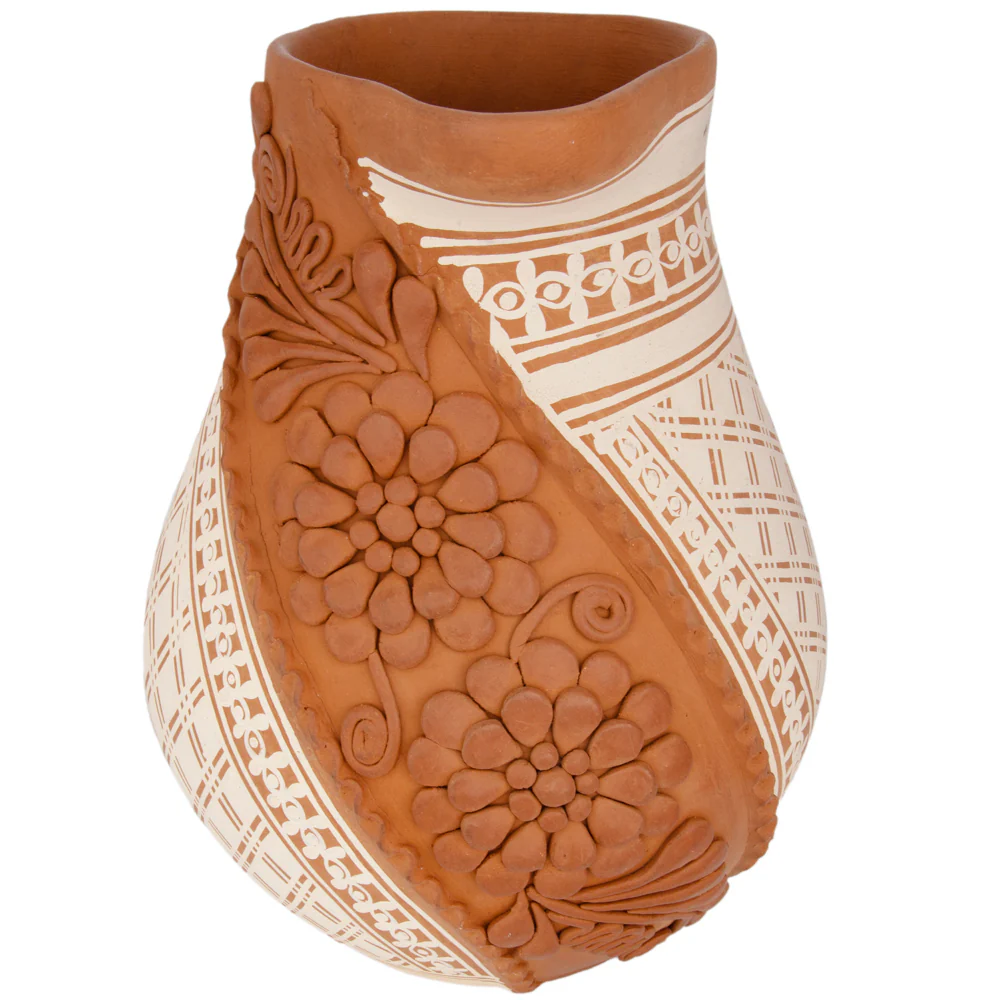Patamban Pitcher Vase with Sculpted Flowers - Image 8